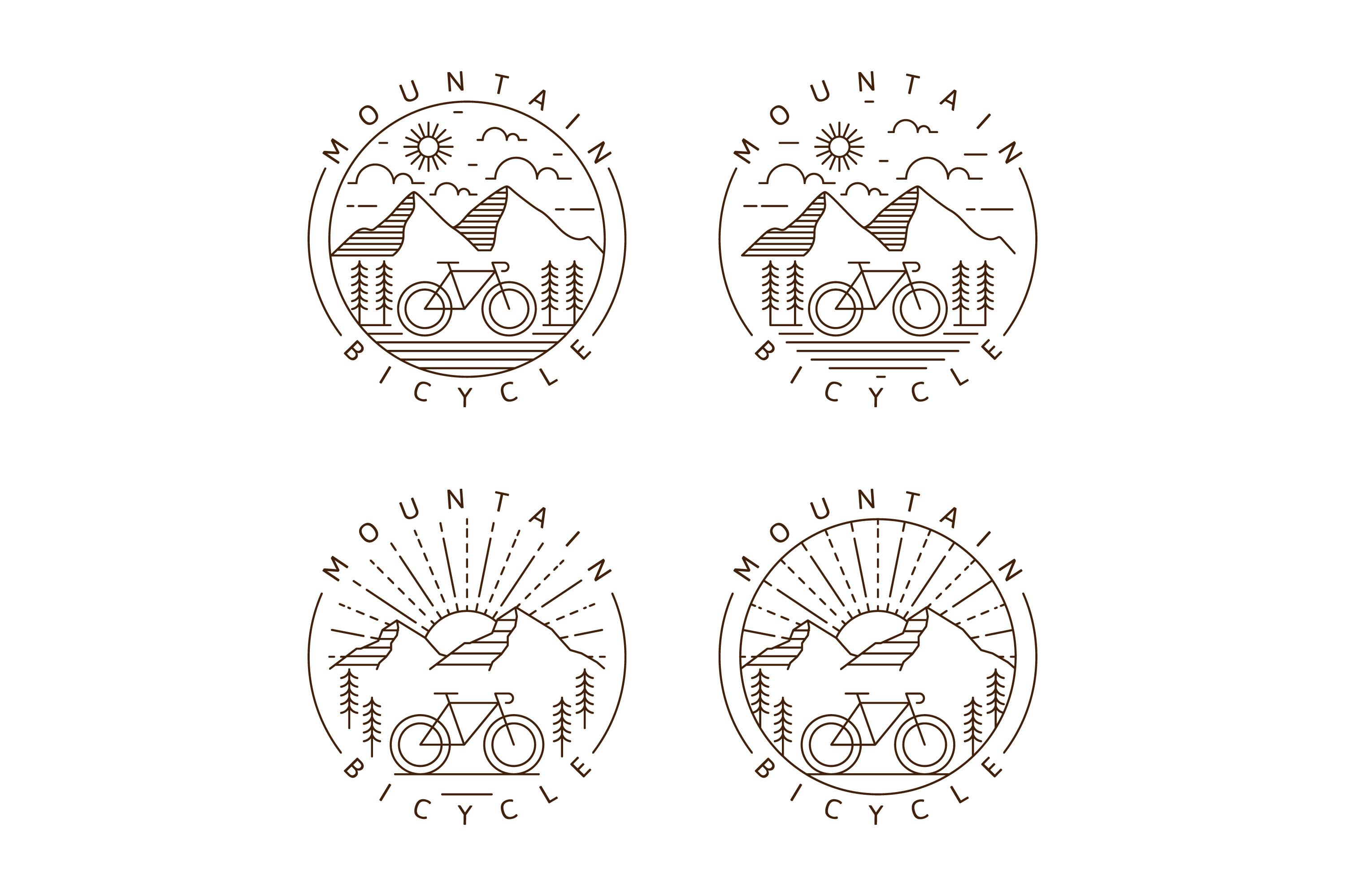 Mountain and Bicycle Monoline Line Art