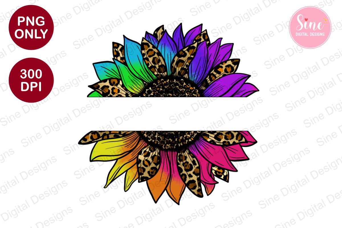 Split Tie Dye Leopard Sunflower Design