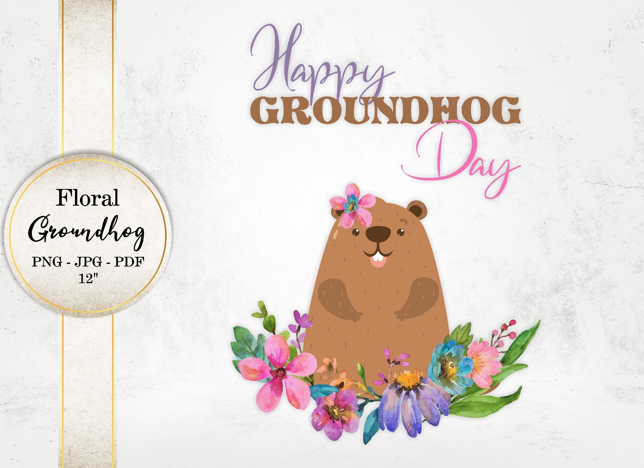 Floral Groundhog Clipart