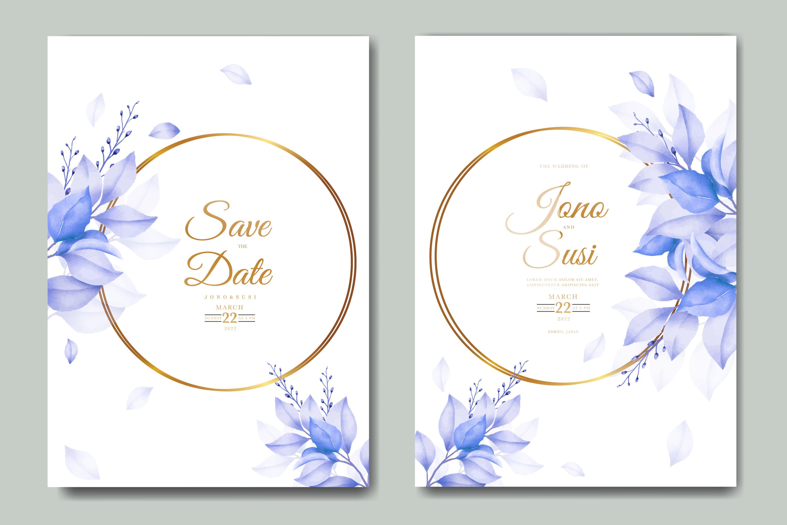 Blue Floral Wedding Invitation Card