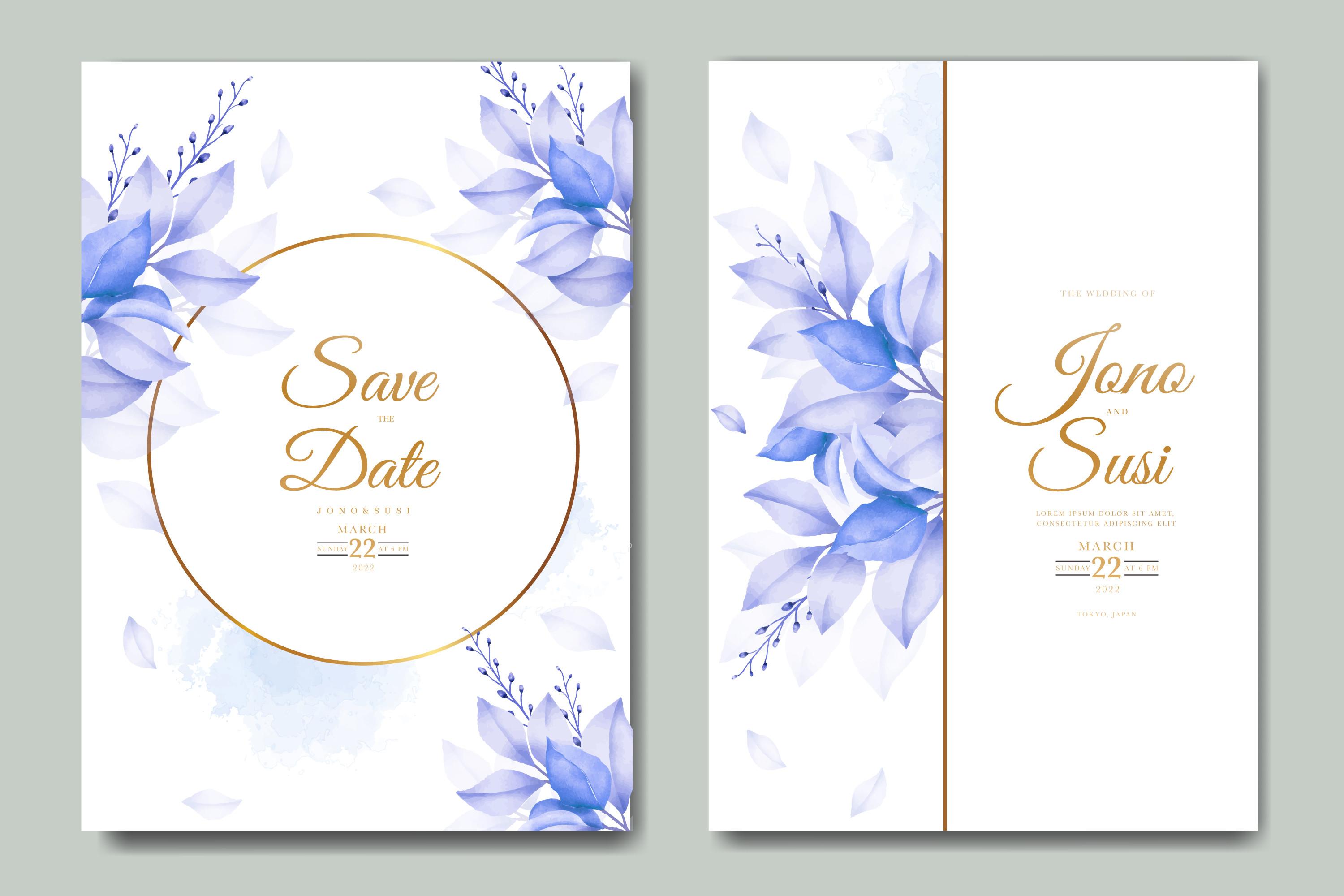Blue Floral Wedding Invitation Card