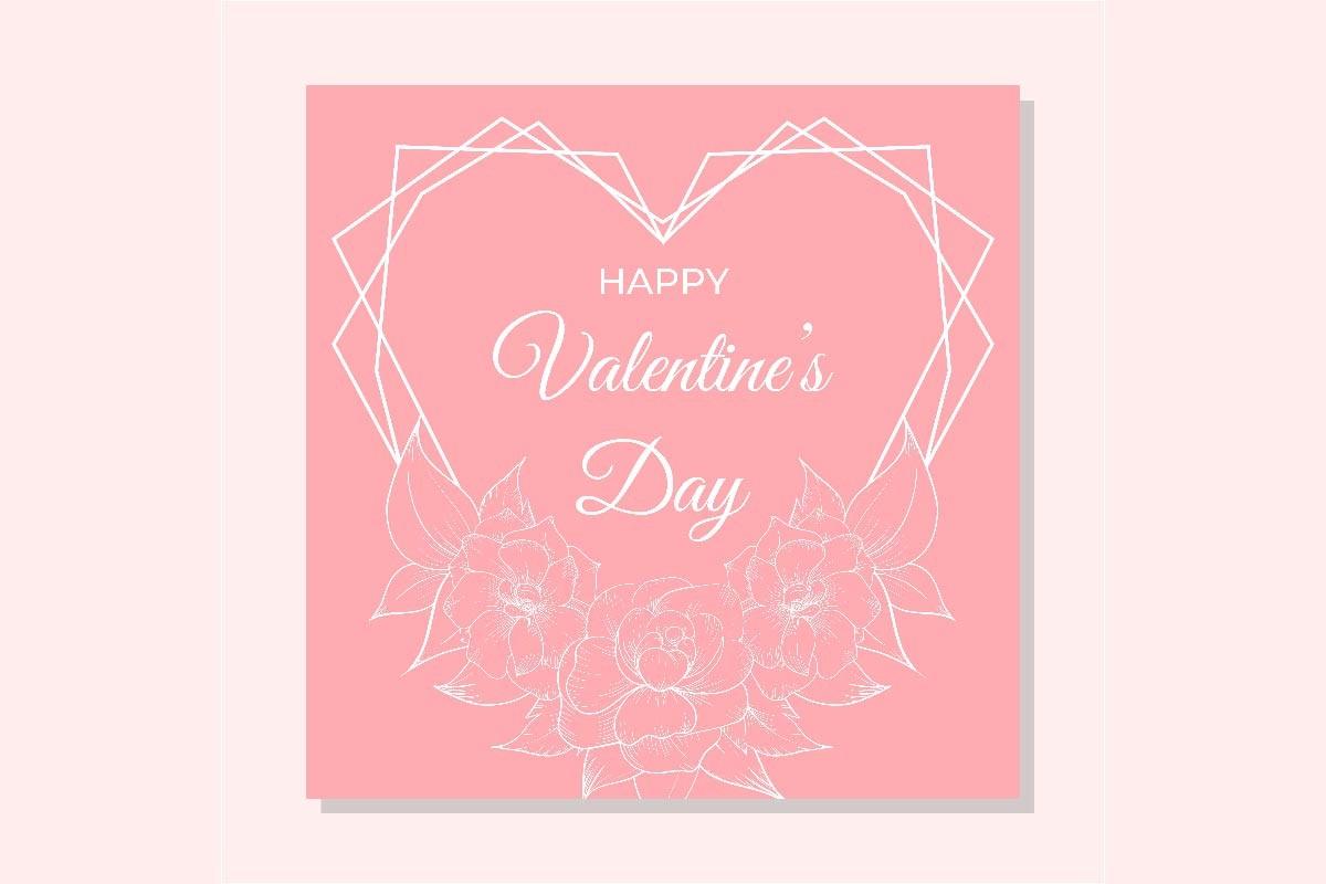 Love Frame Outline Flower Card Template
