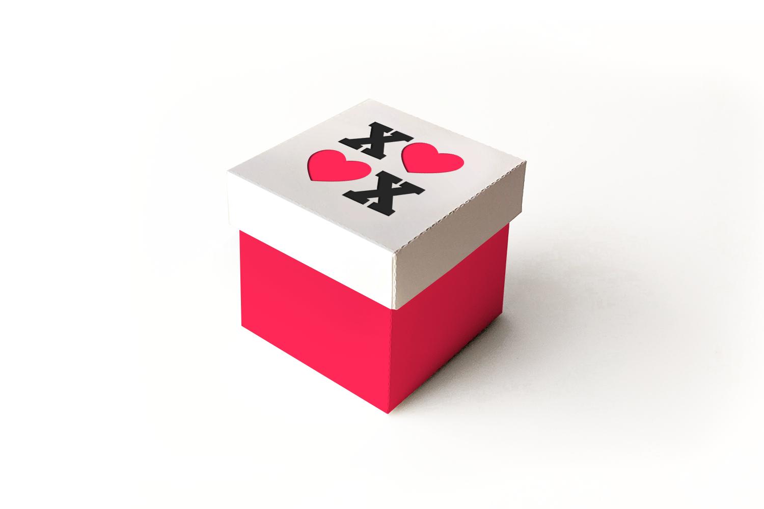 XOXO Hearts Cube Box with Lid SVG Design