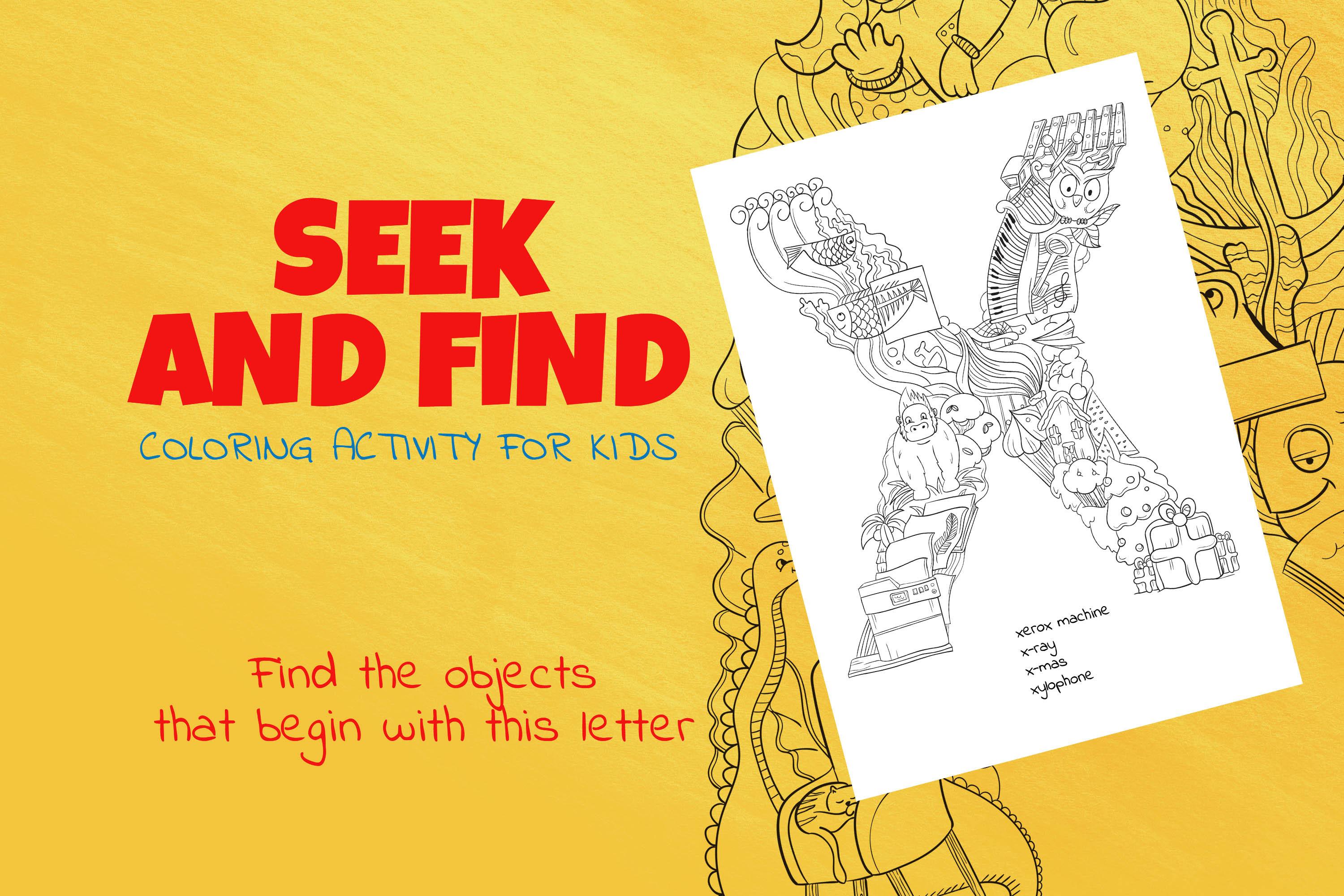 Letter X Look and Find Coloring Page