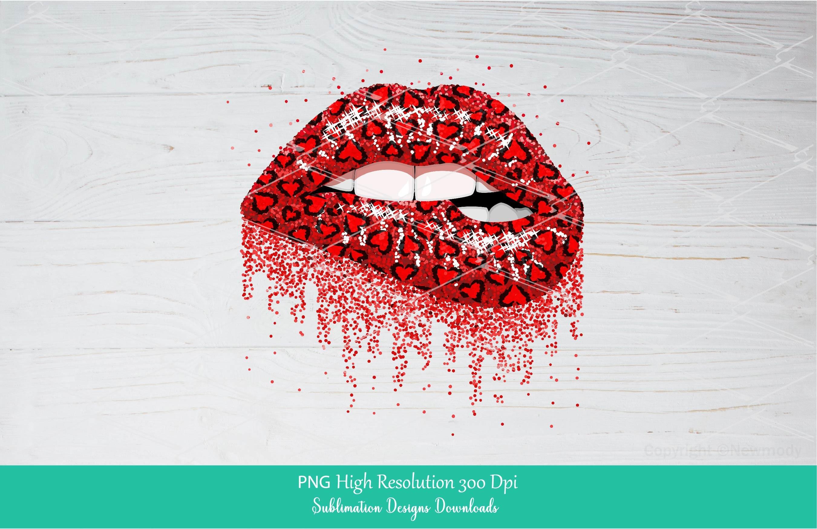 Heart Glitter Dripping Red Lips PNG