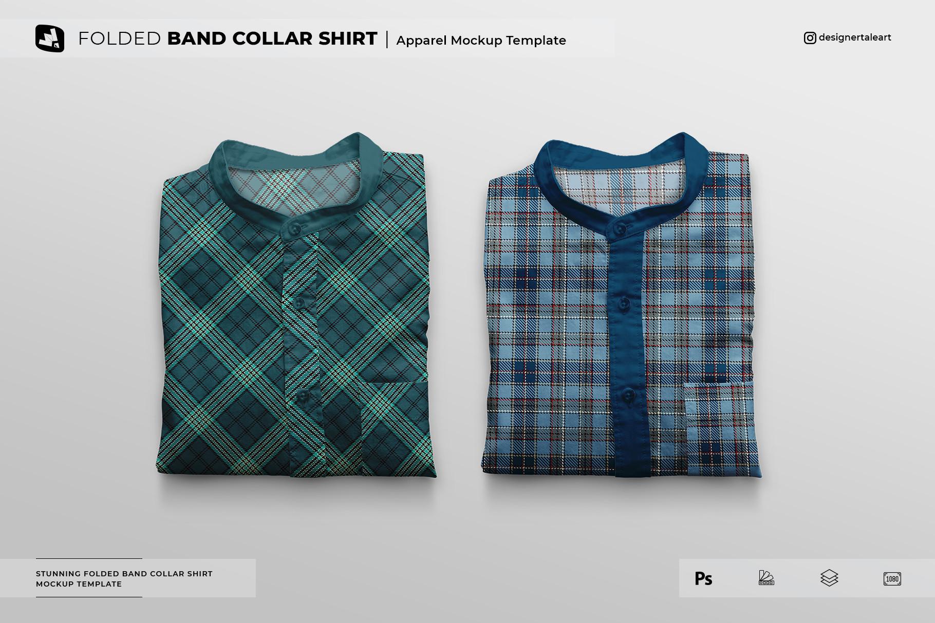 Folded Band Collar Shirt Mockup