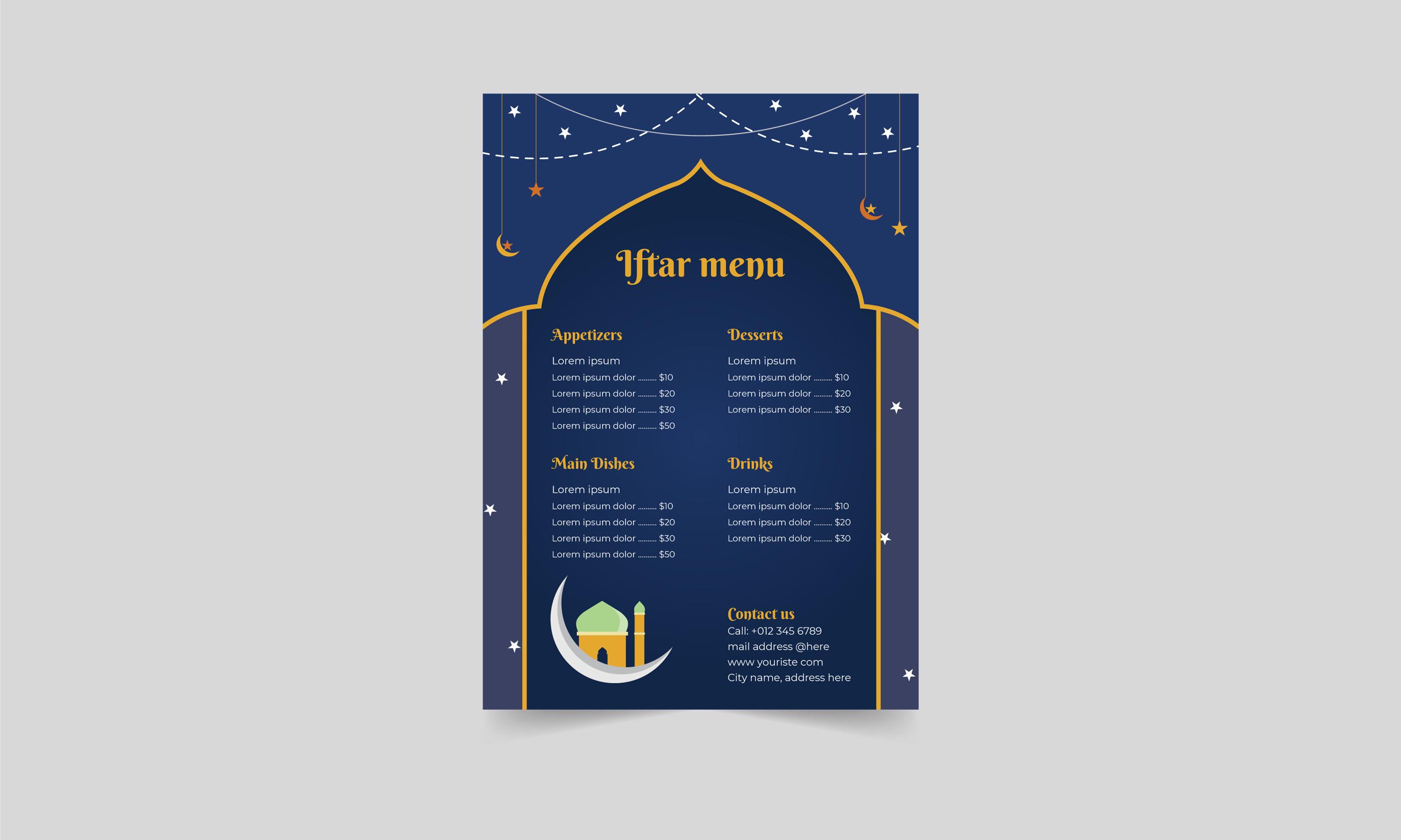 Arabic Restaurant Iftar Menu Card Design