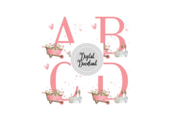 Gardening Wheelbarrow Alphabet Clipart
