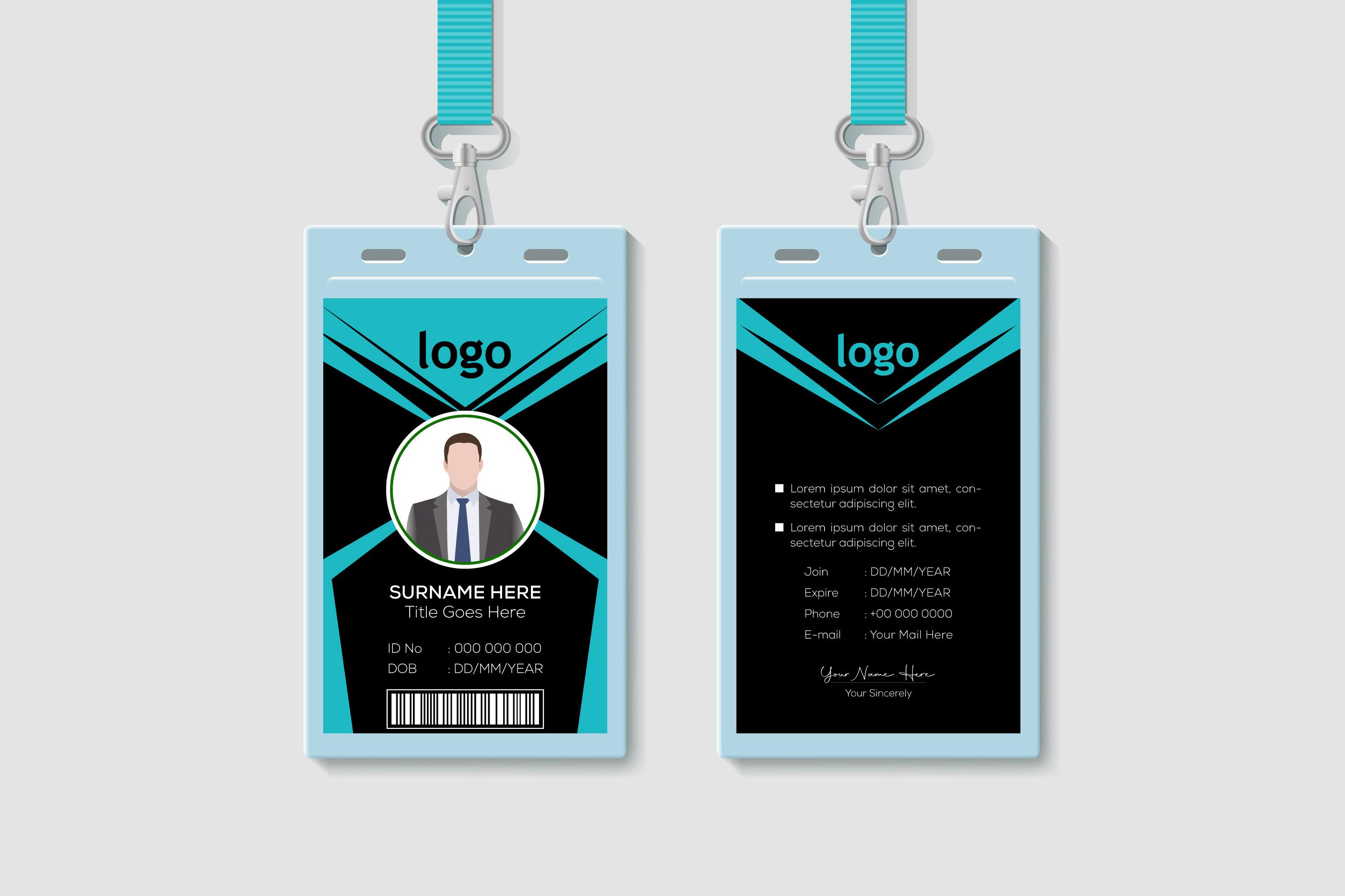 Blue and Black Id Card Design Template