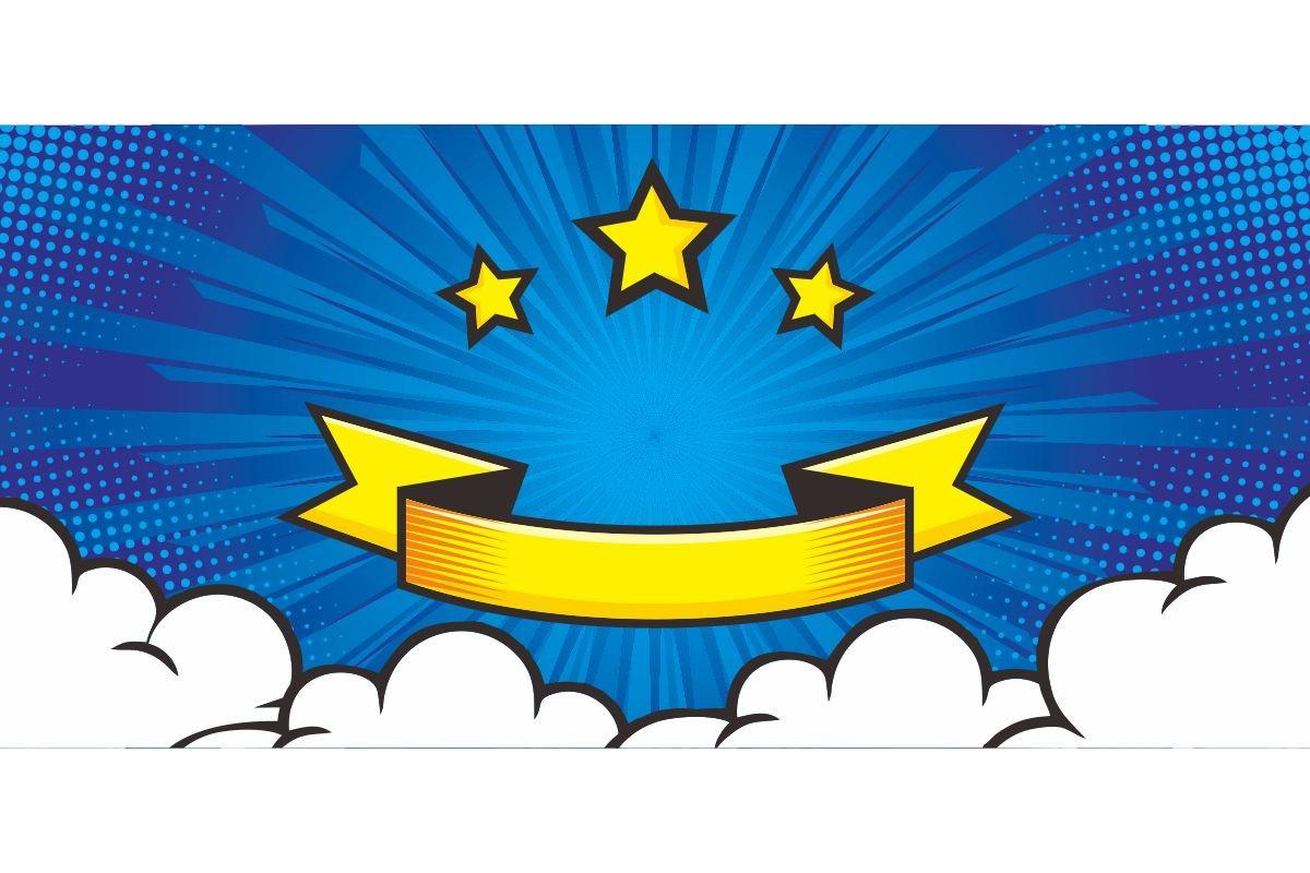 Comic Blue Background with Ribbon