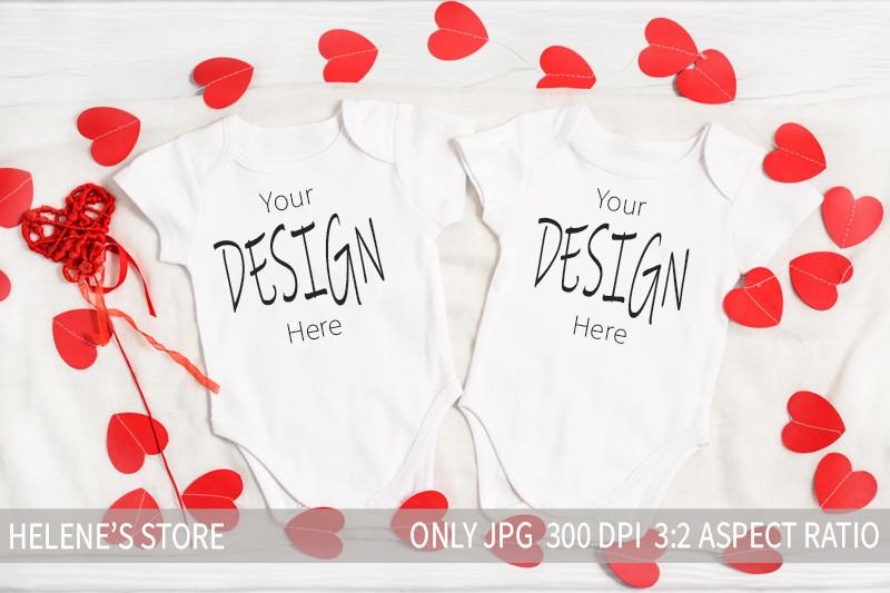 2 Two White Baby Bodysuit Mockup, Romper