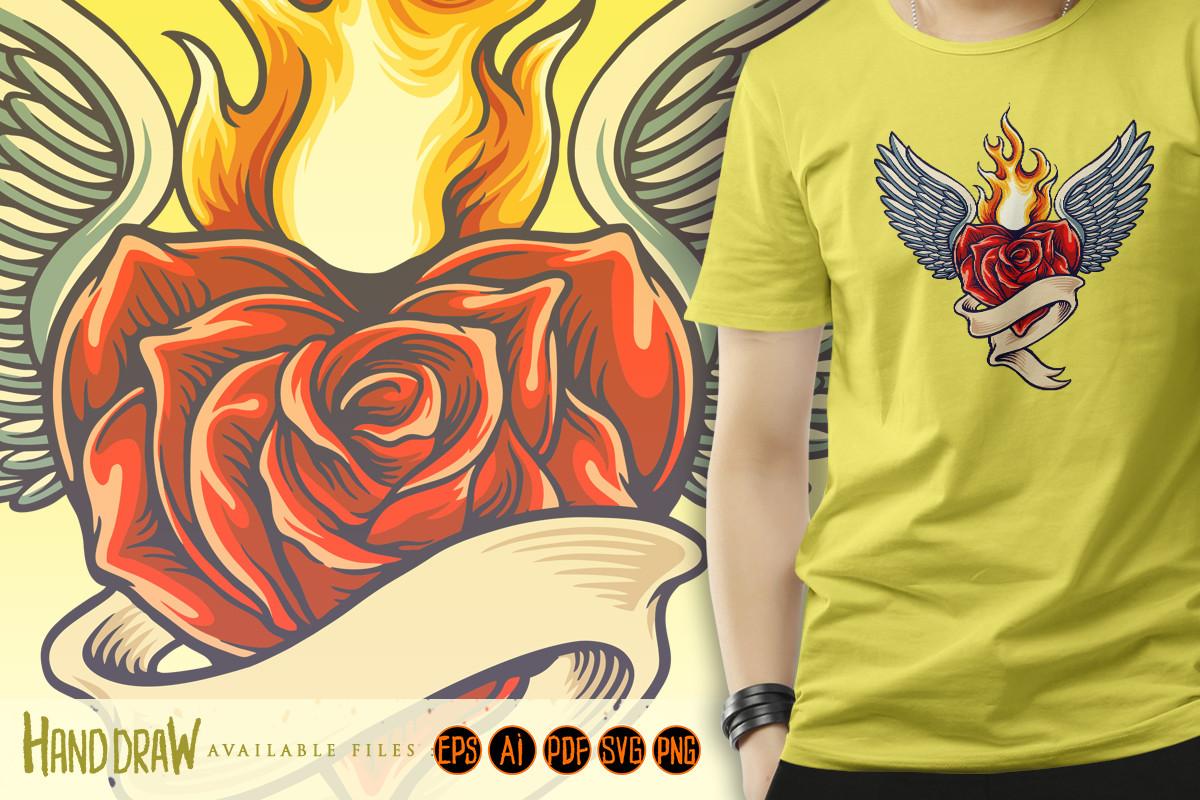 Rose Heart Flying Fiery with Classic SVG
