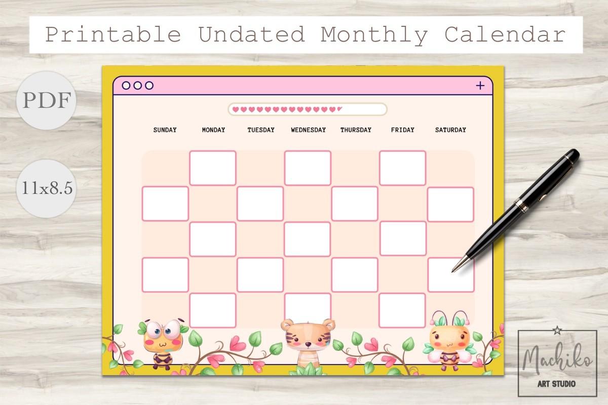 Undated Calendar Planner for Kids