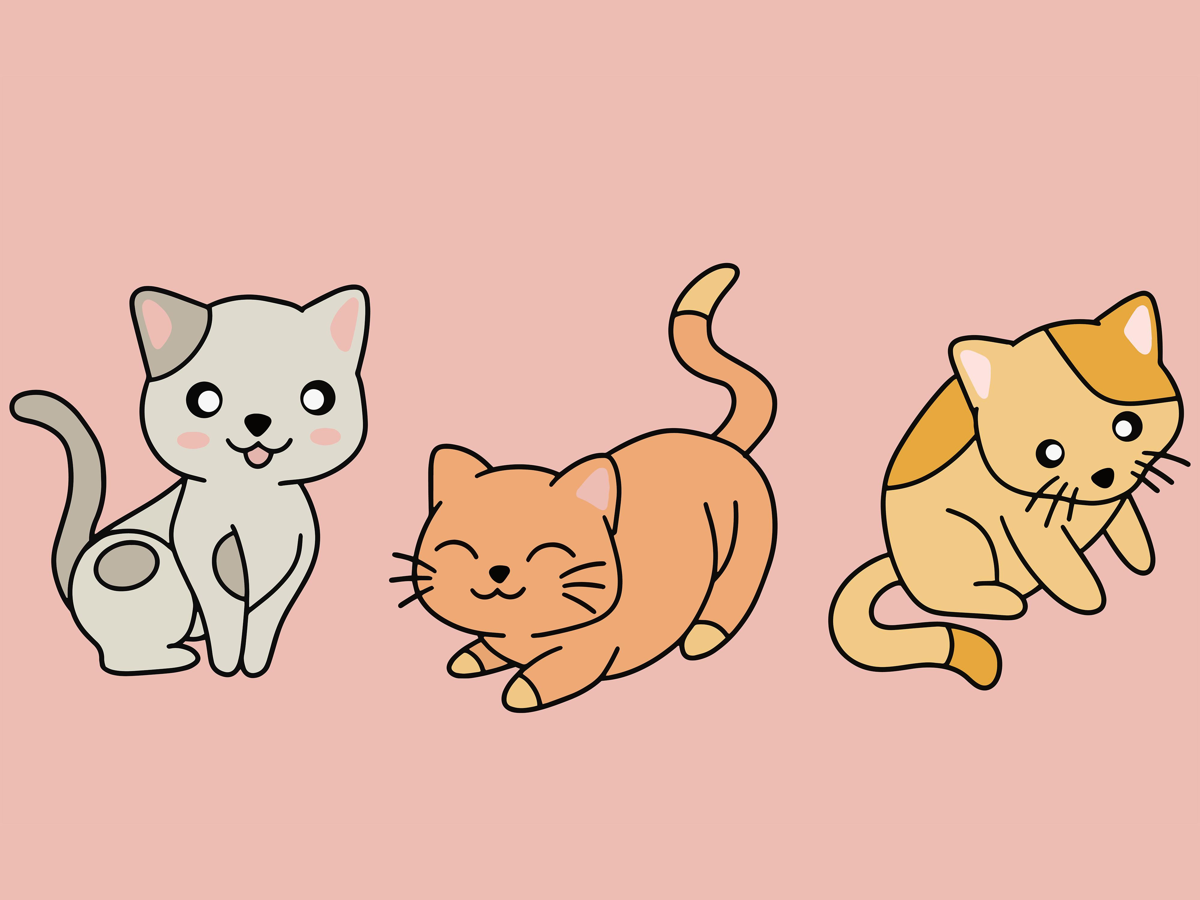 Set Cute Animal Cat Kitten Love Cartoon
