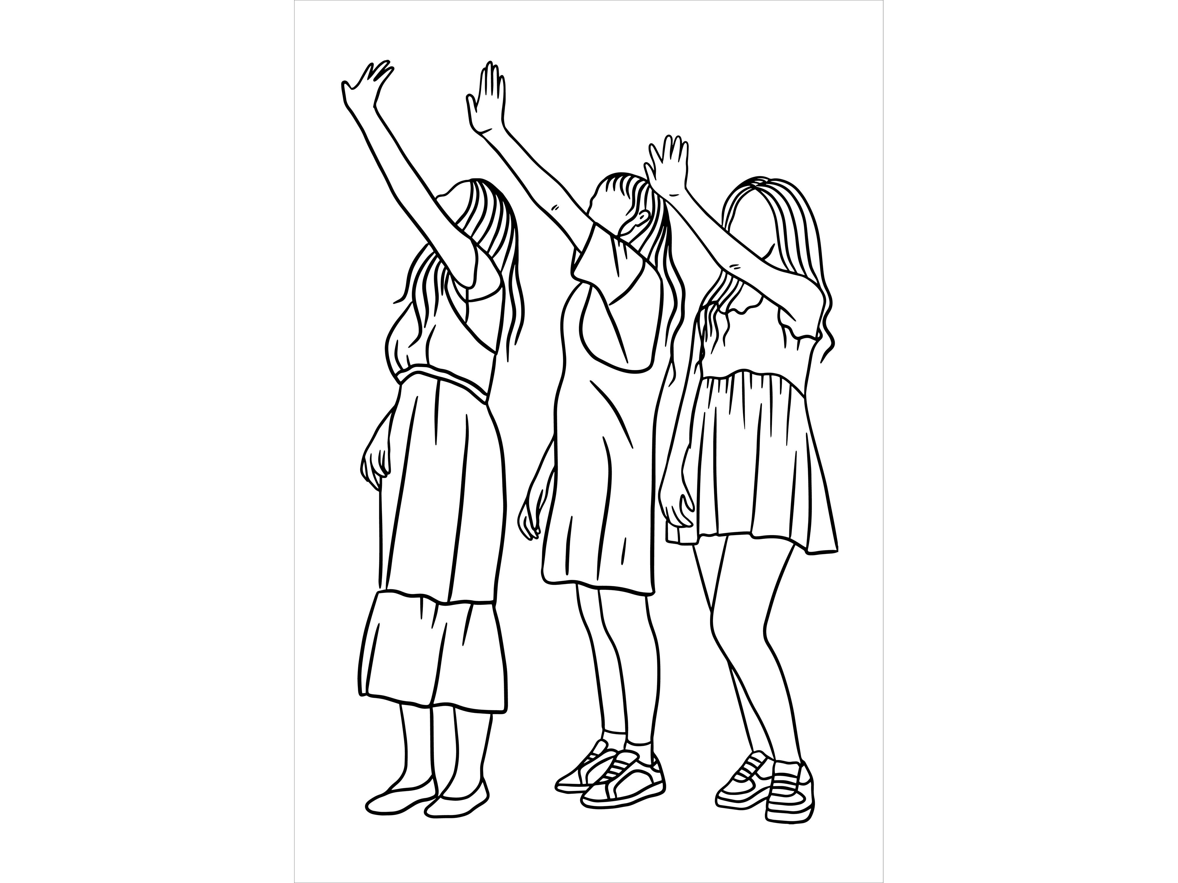 Set Line Art Best Friends Woman Girl