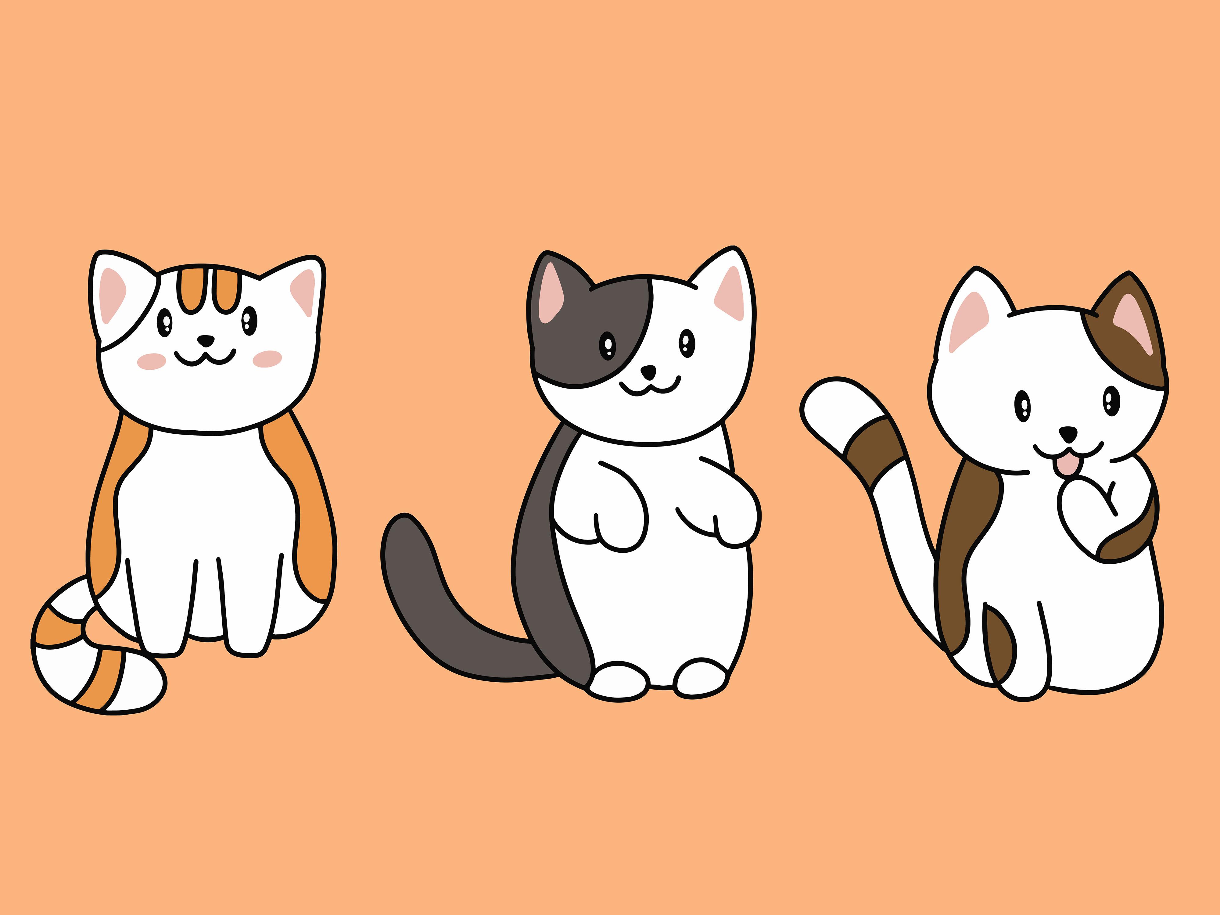 Set Cute Animal Cat Kitten Love Cartoon