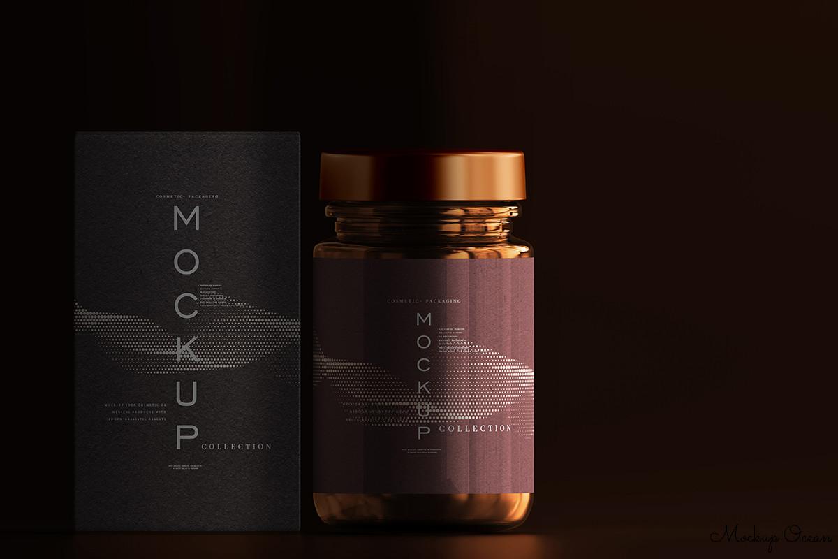 Glass Cosmetic Jar Box Mockup