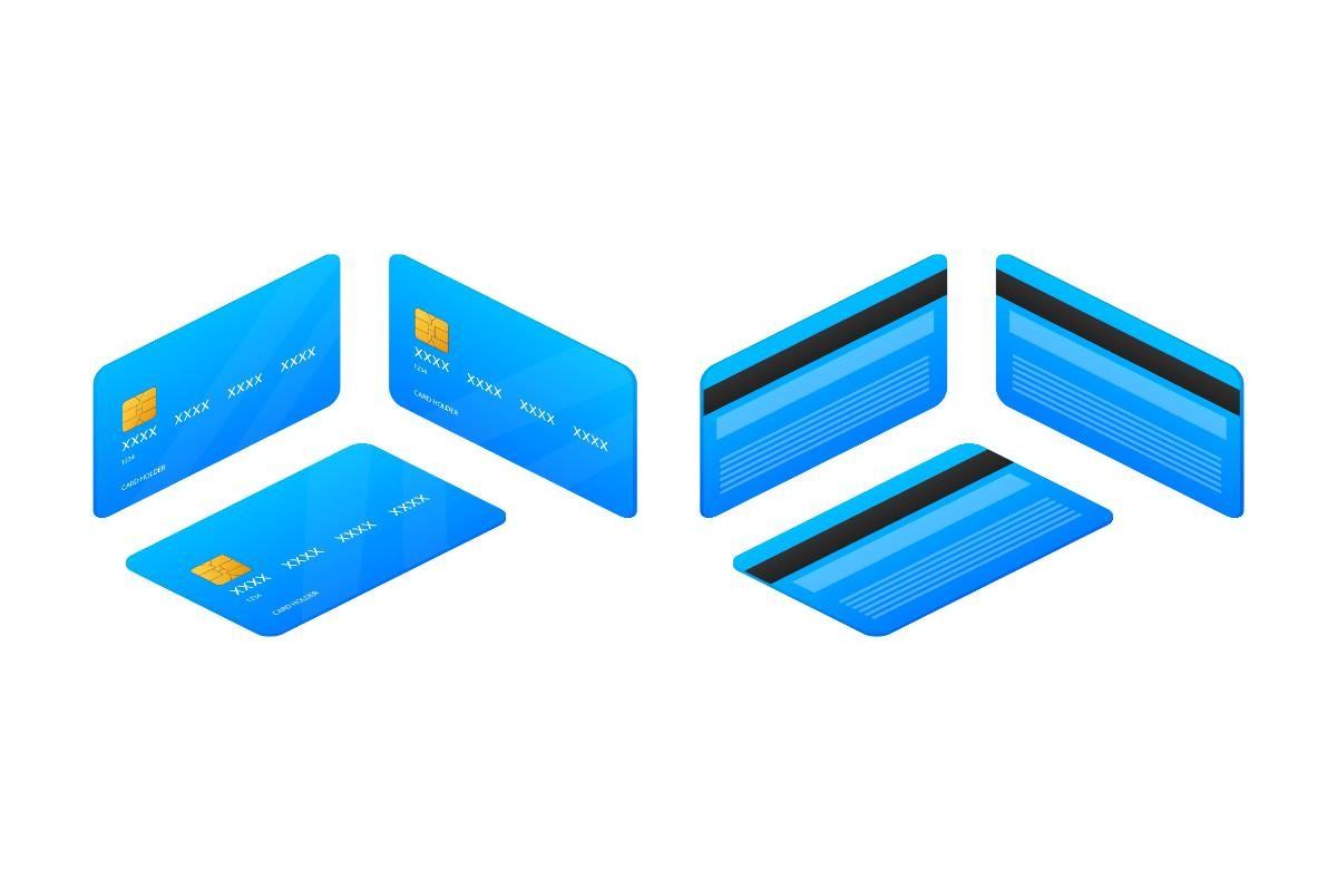 Blue Flat Credit Card Template on White