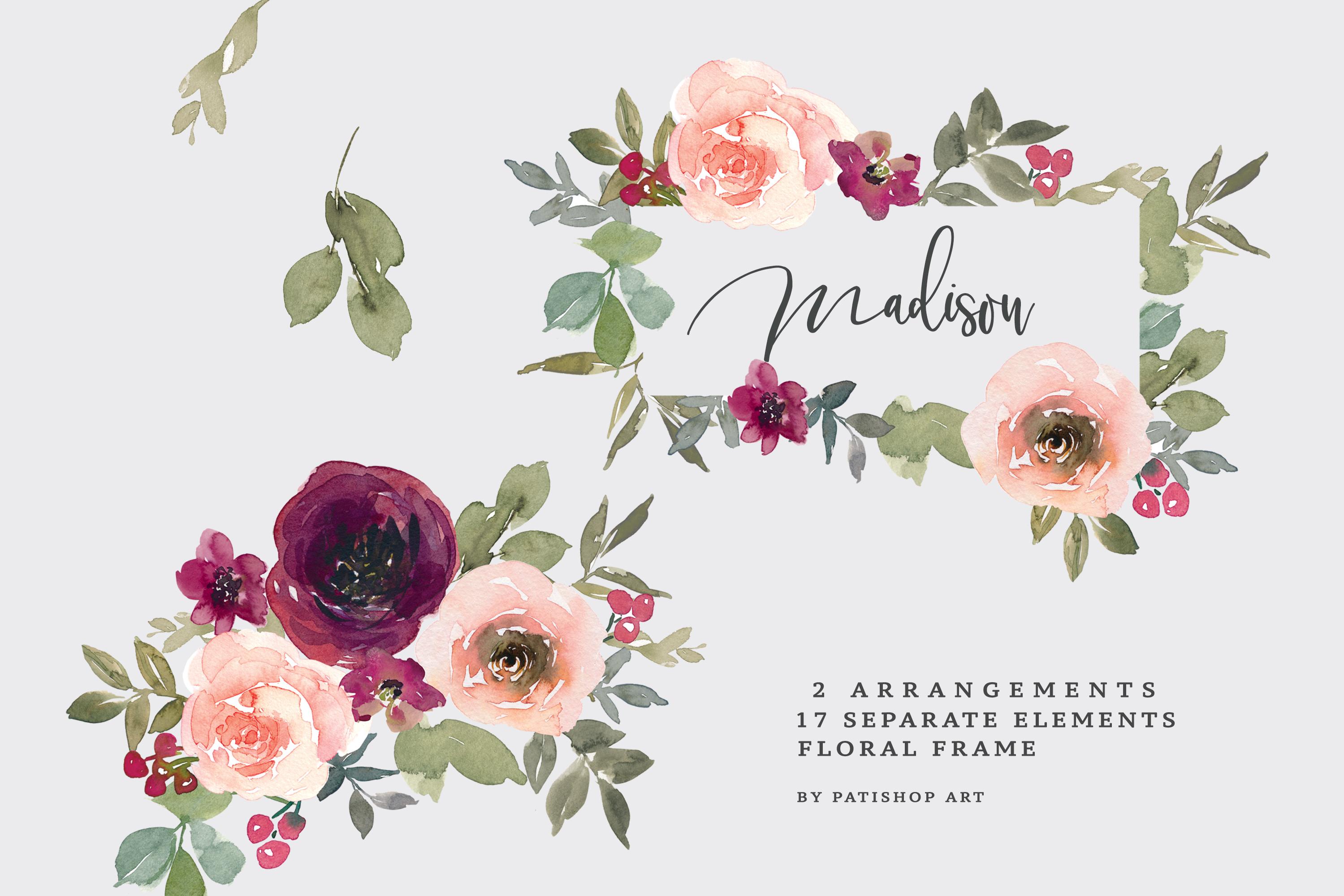 Watercolor Blush Flowers Clipart Set
