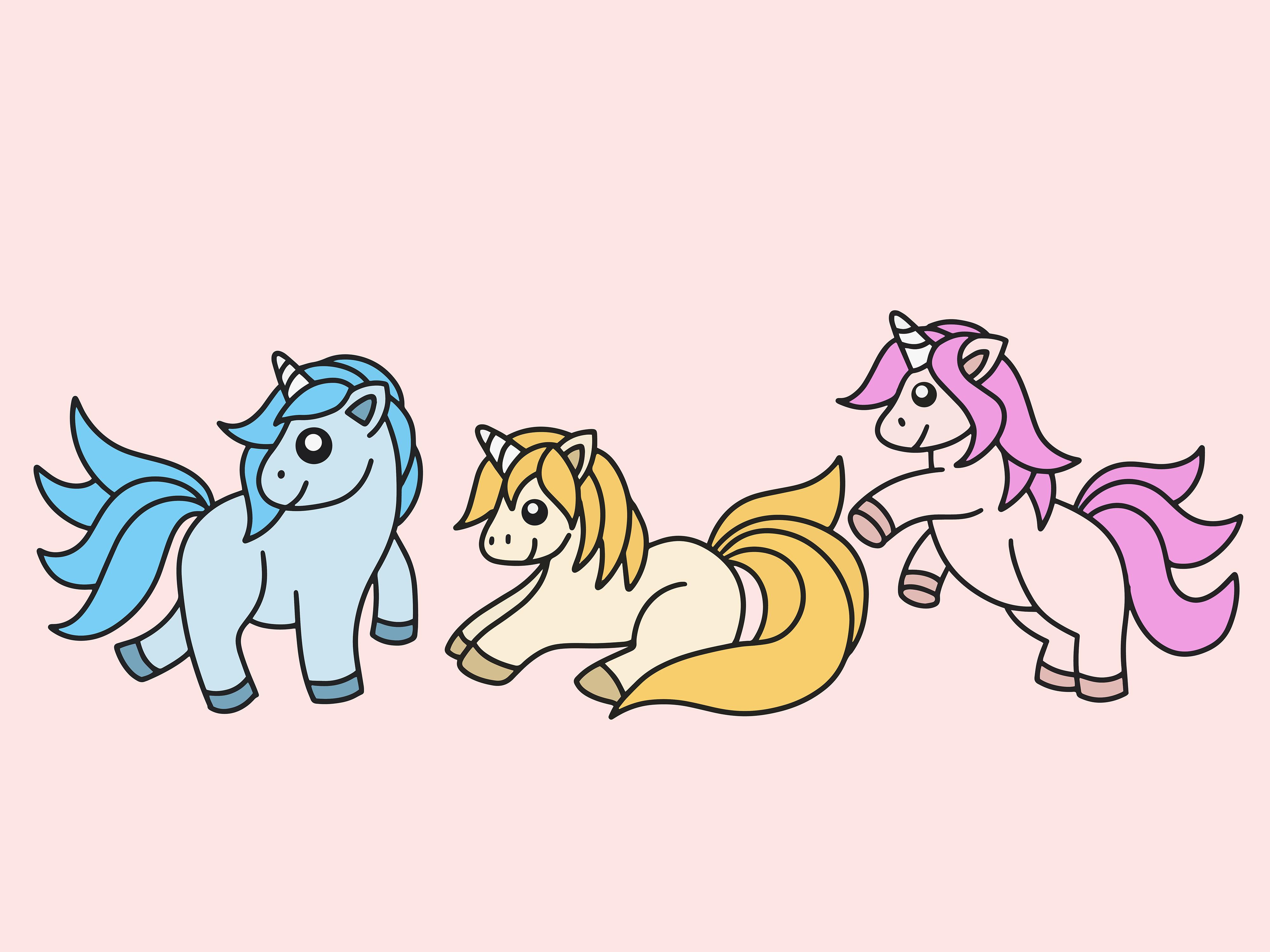 Set Cute Animal Unicorn Love Cartoon