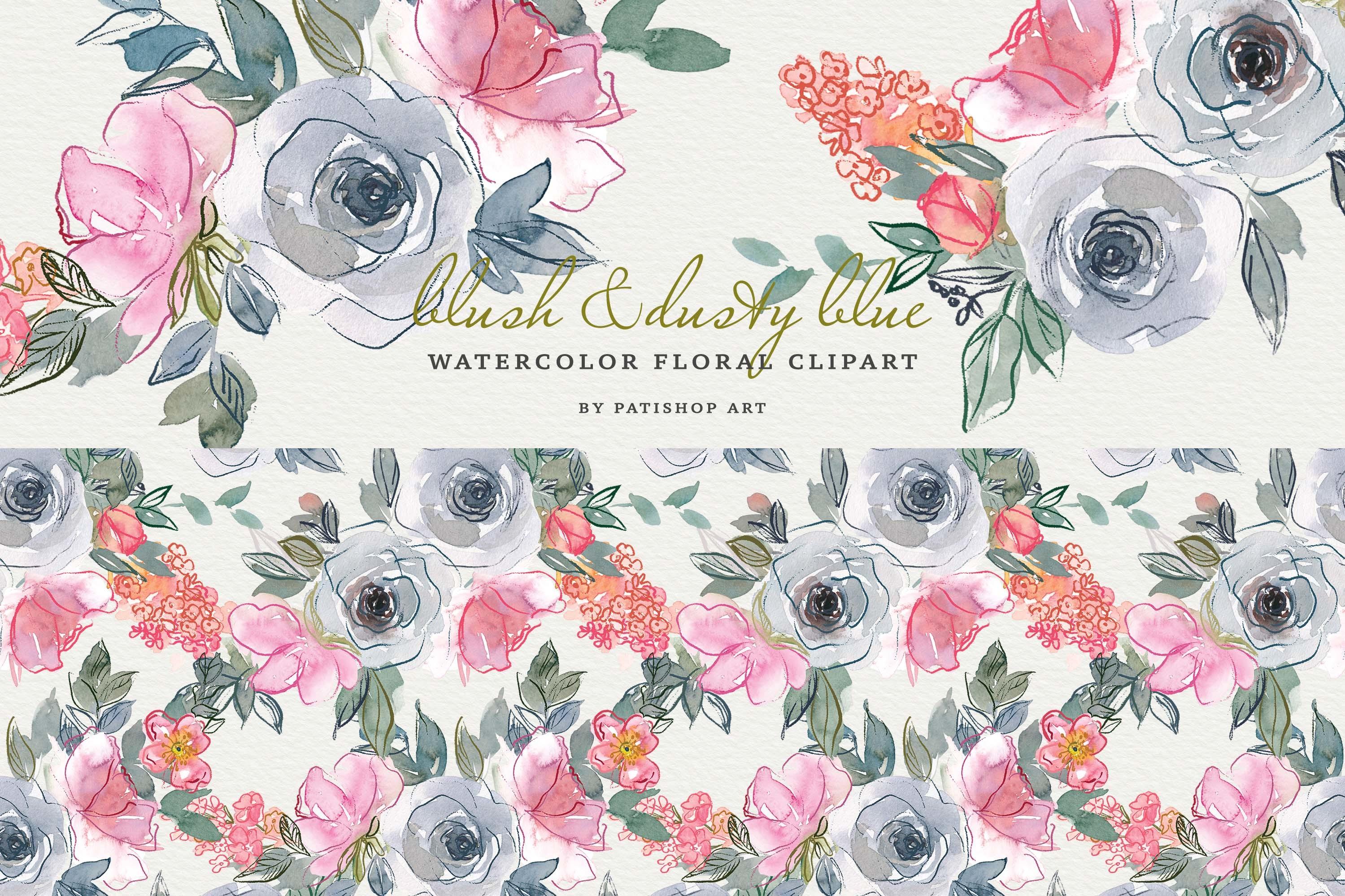 Blush & Dusty Blue Watercolor Florals