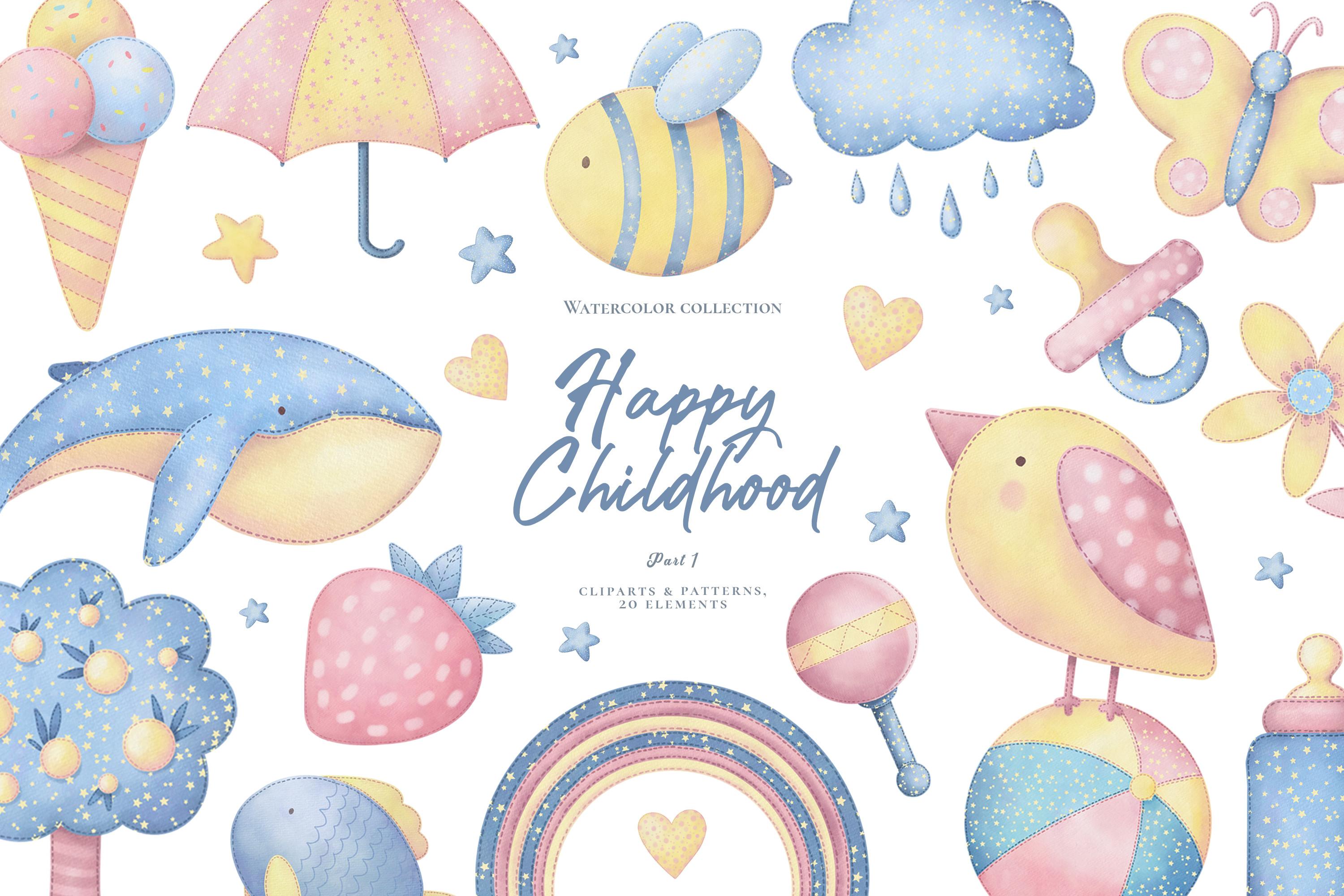 Watercolor Cliparts & Patterns. PNG