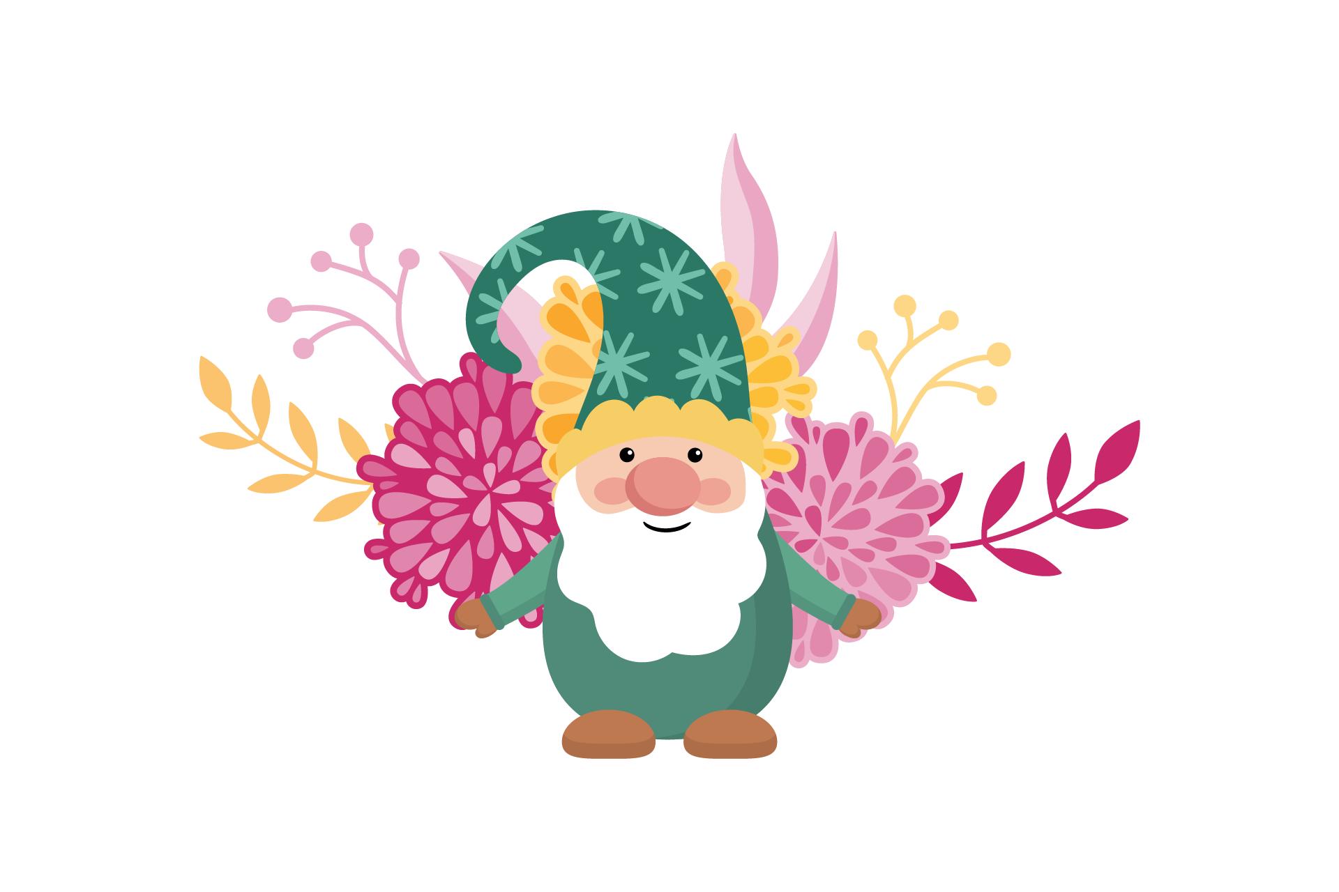 Gnome Valentine with Pink Flower Bouquet