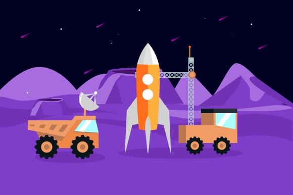 Outer Space with Satellites, Rockets and
