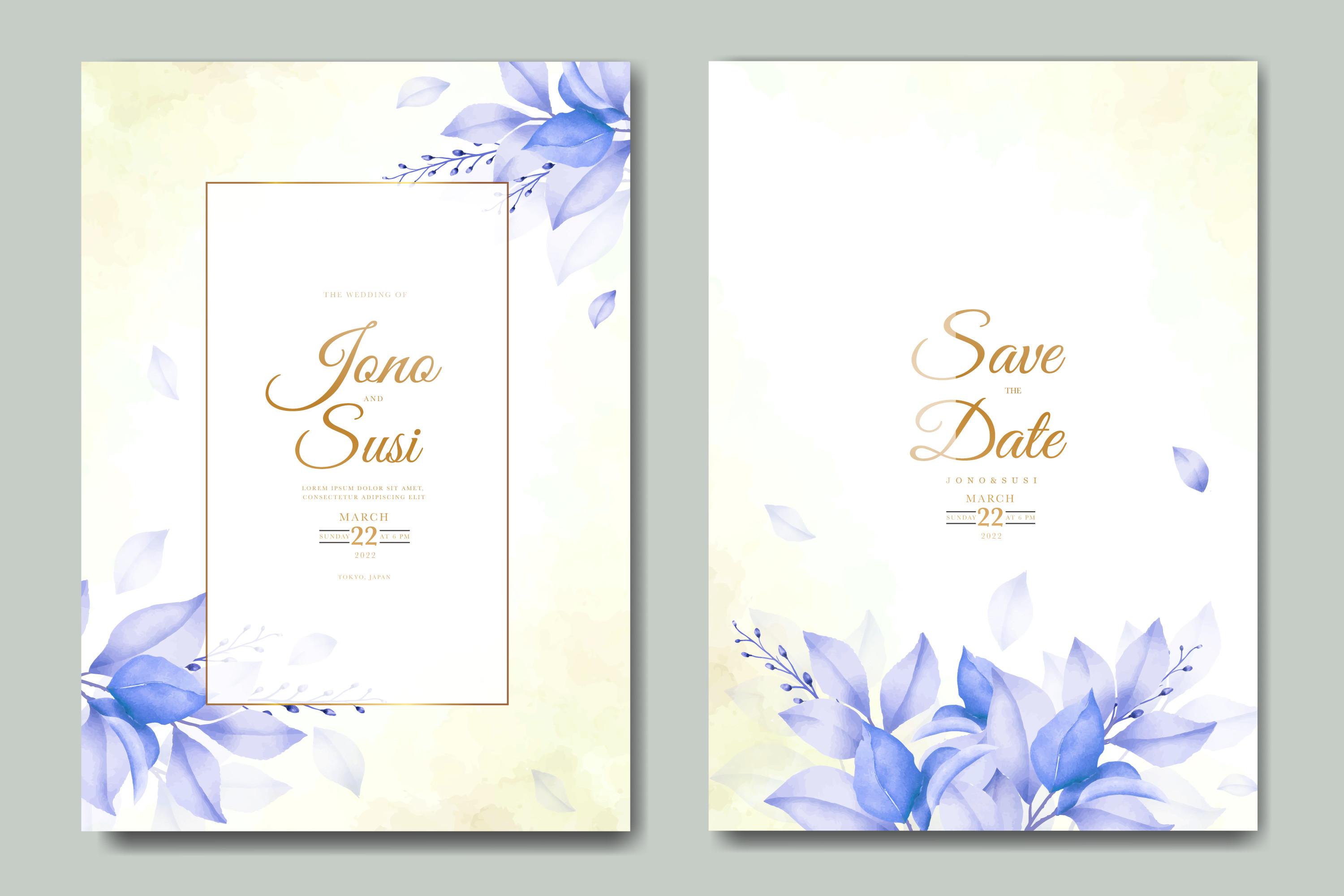 Blue Floral Wedding Invitation Card