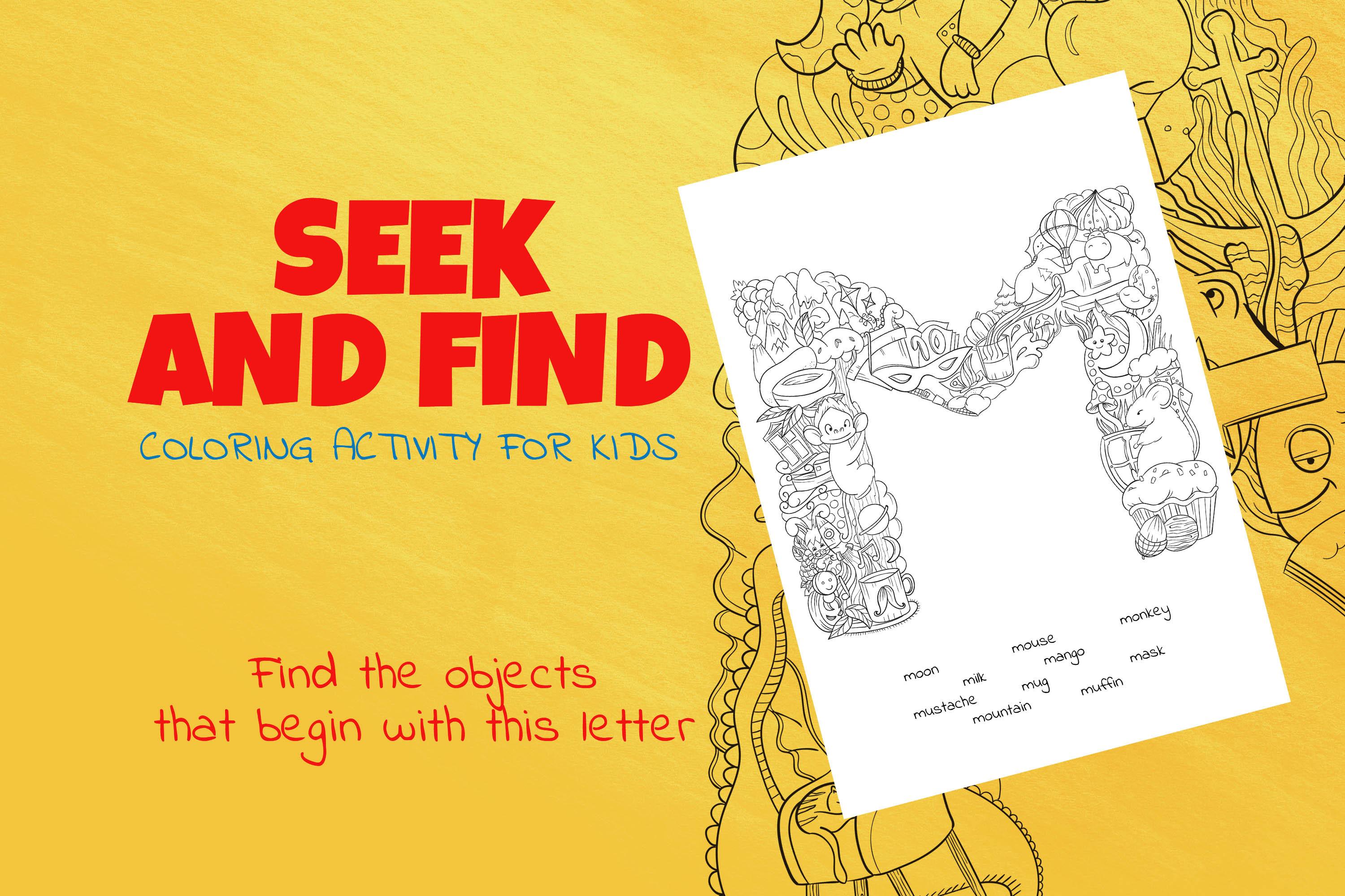 Letter M Look and Find Coloring Page