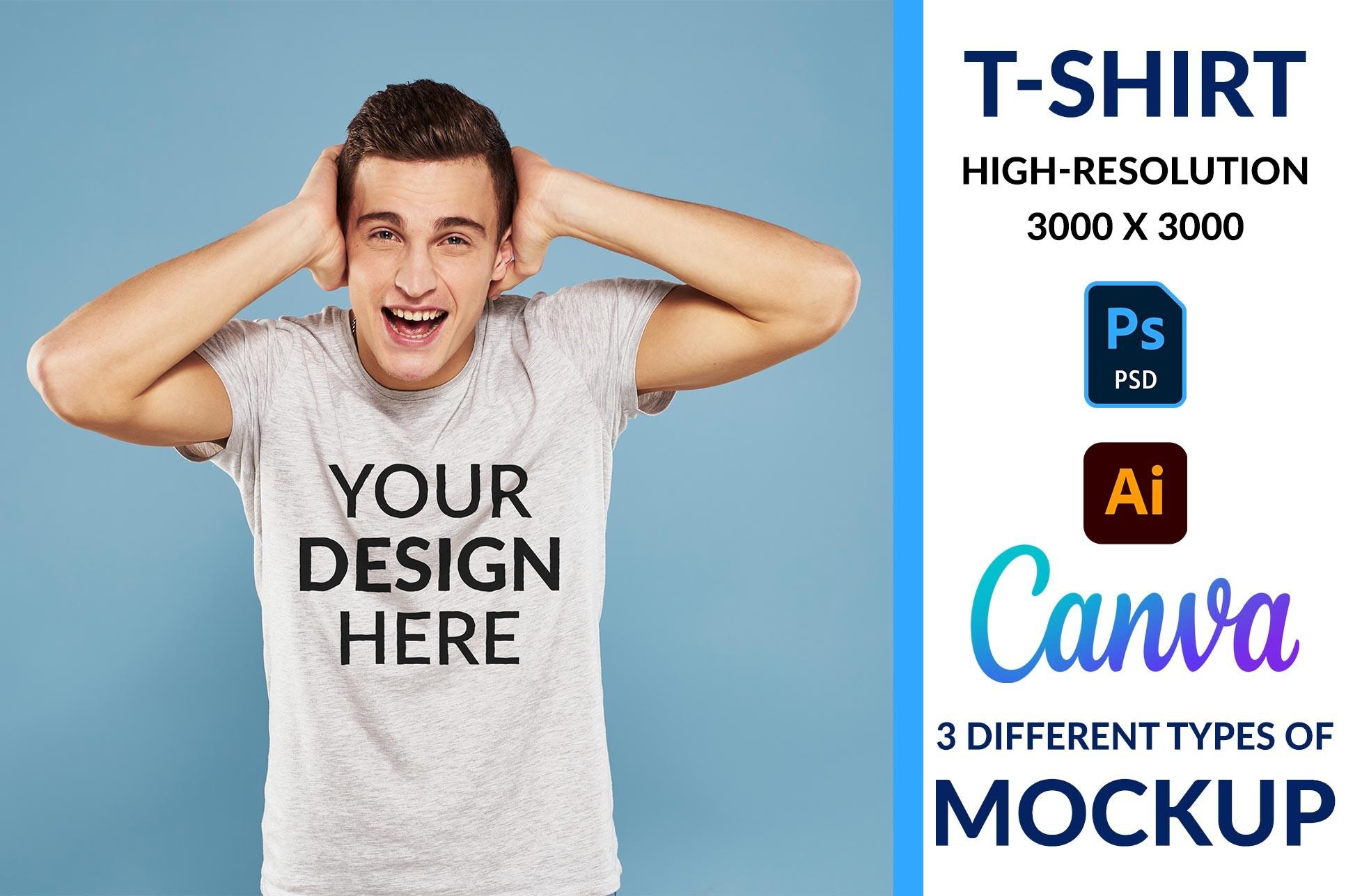 Cheerful Man White UGC T-shirt Mockup