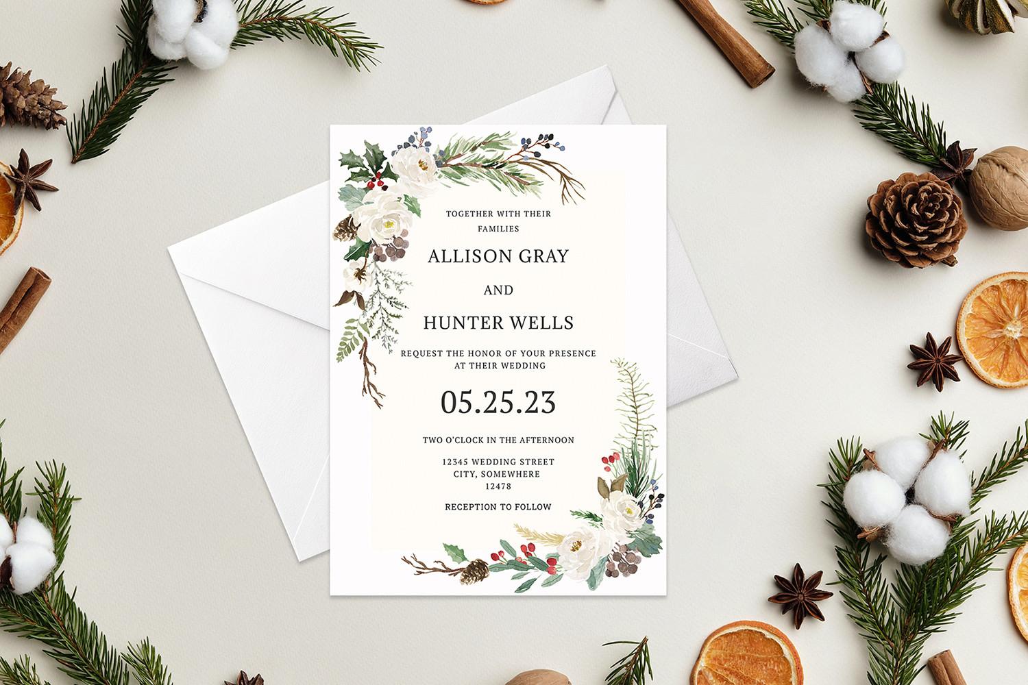 White Winter Floral Berries Wedding