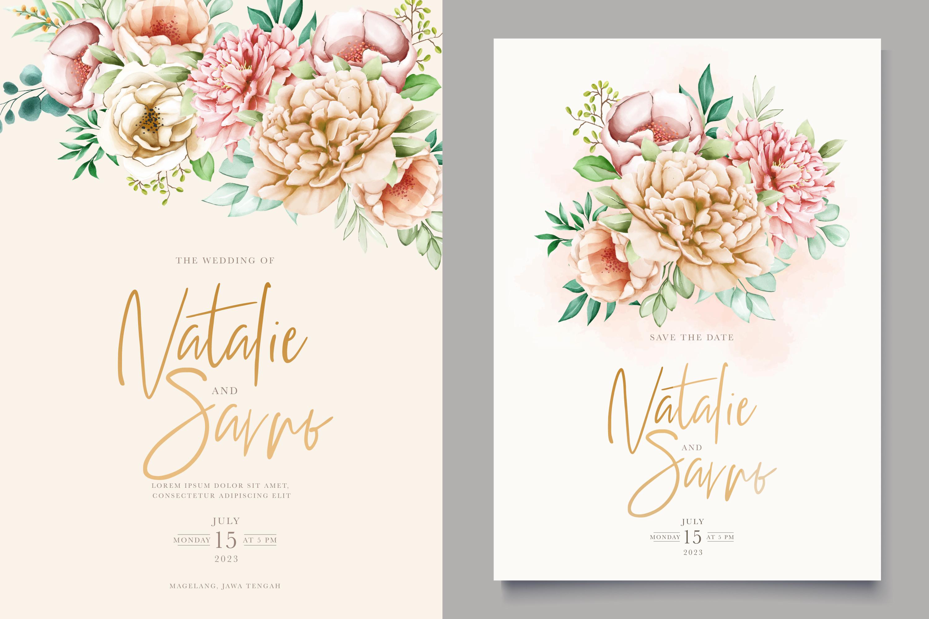 Peonies Watercolor Wedding Card Set