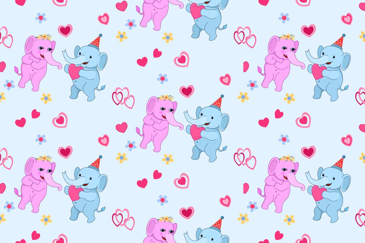 Cute Elephant and Heart Shape Pattern.
