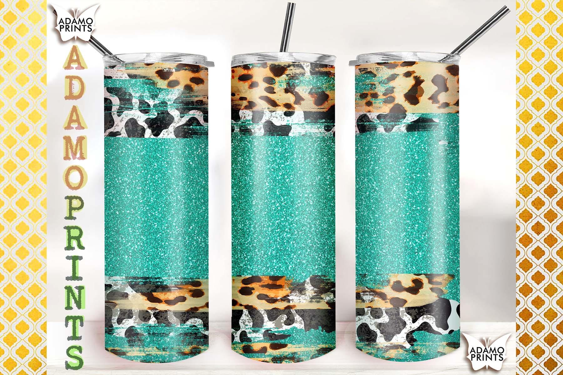 Teal Glitter Cow Print 20oz Tumbler