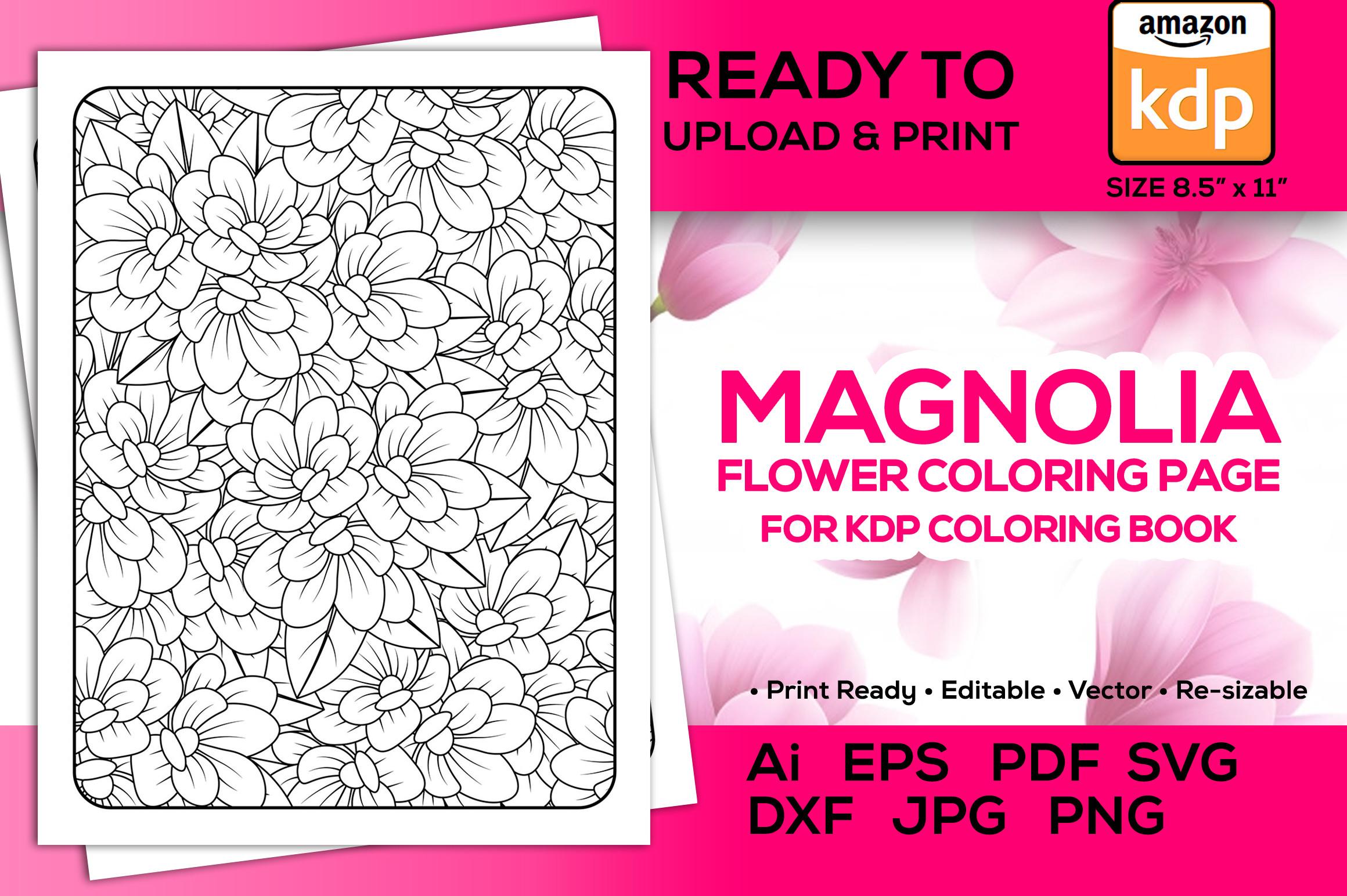 Magnolia Flowers Coloring Pages Kdp Book