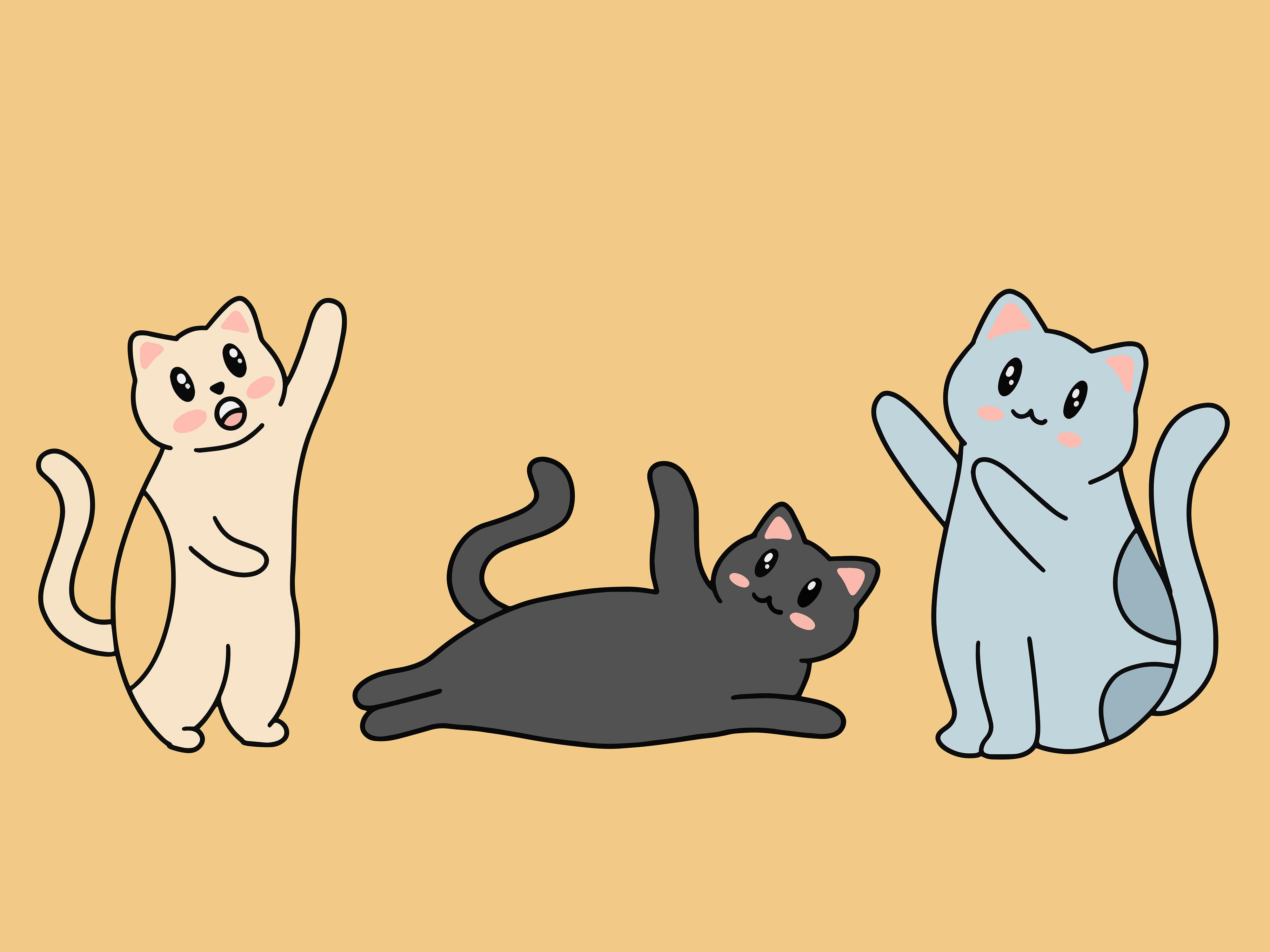 Set Cute Animal Cat Kitten Love Cartoon