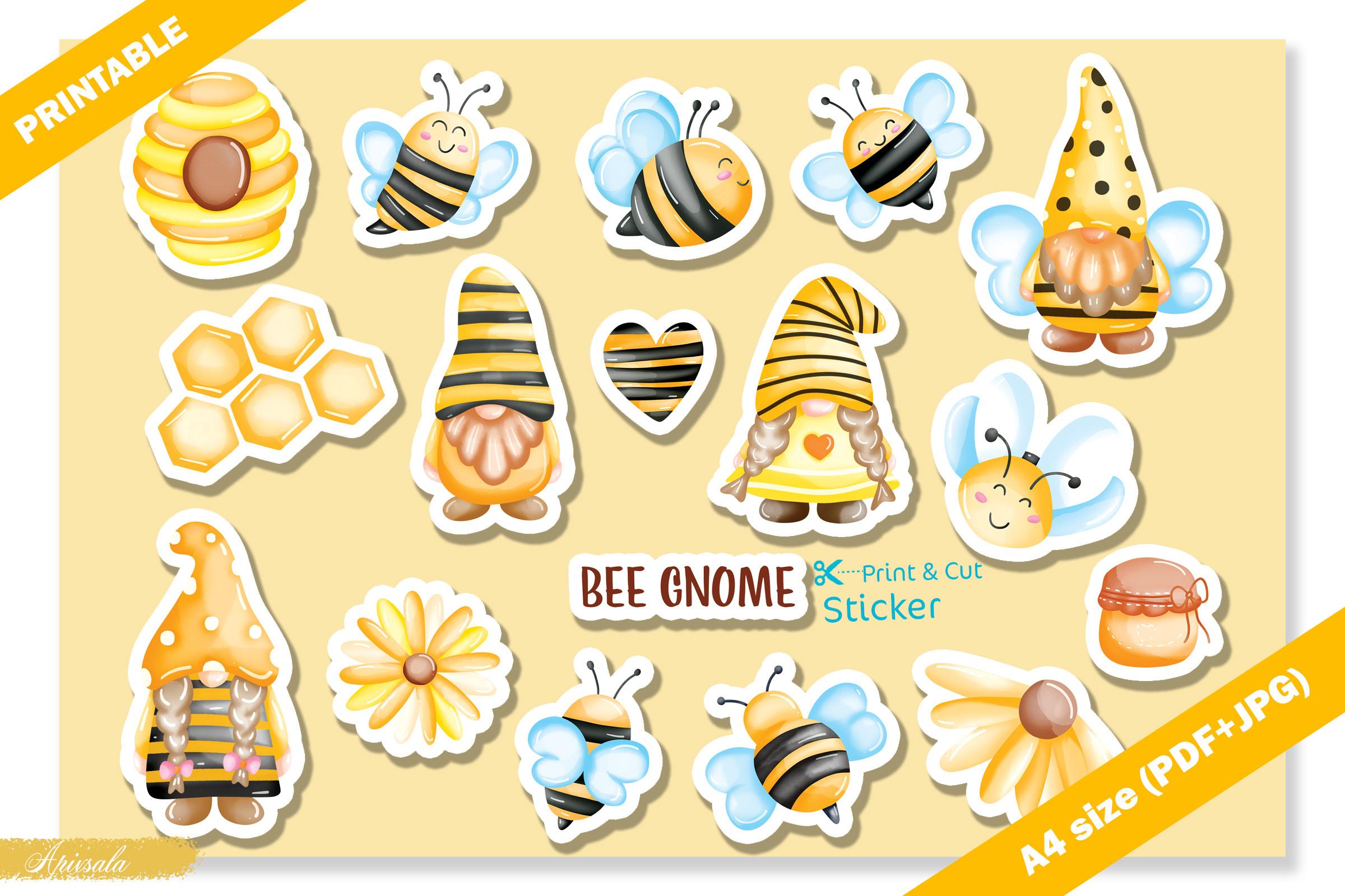 Cute Bee Gnome Printable Sticker