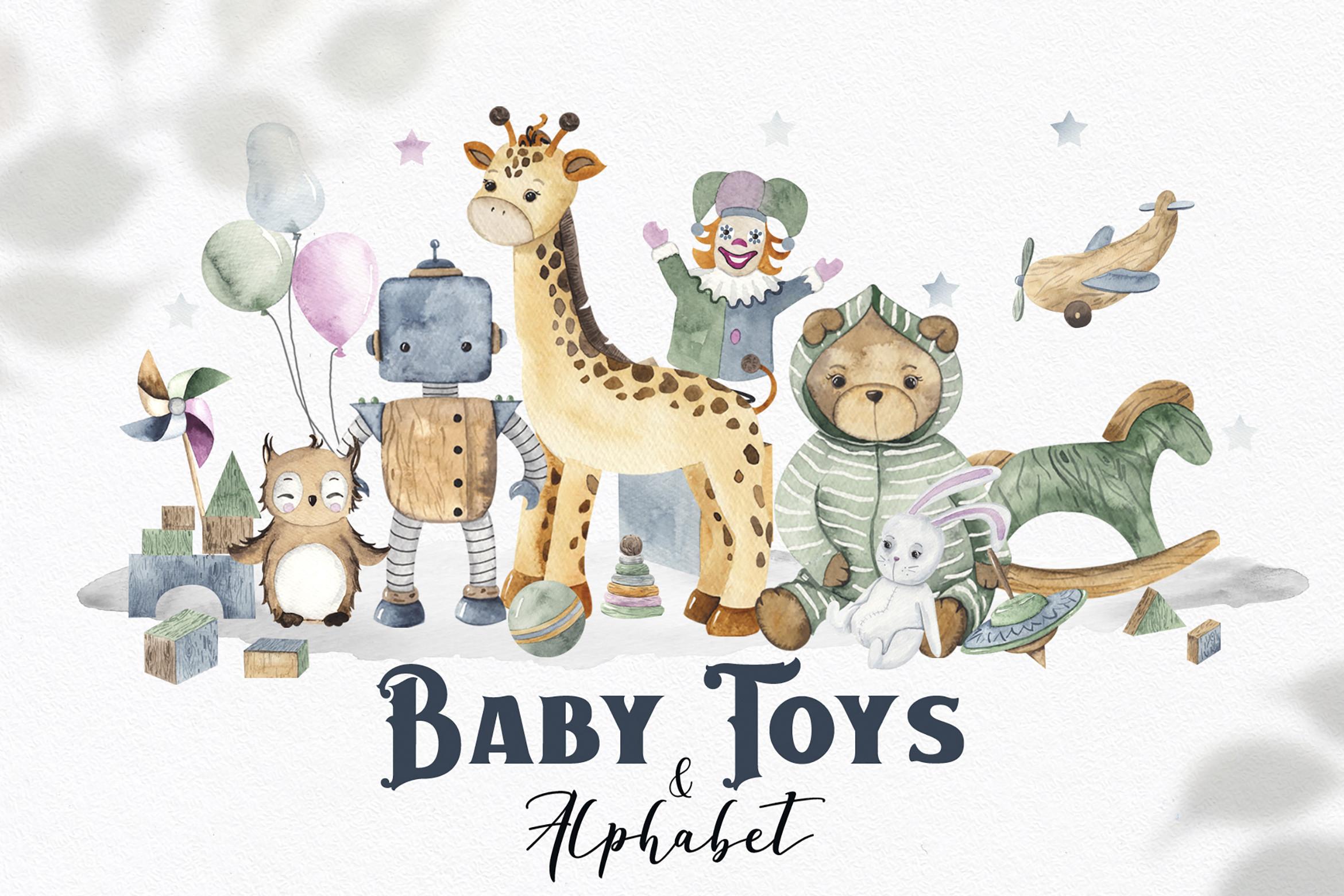 Watercolor Baby Toys & Alphabet