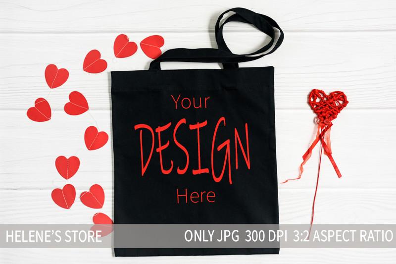 Valentines Day Black Tote Bag Mockup