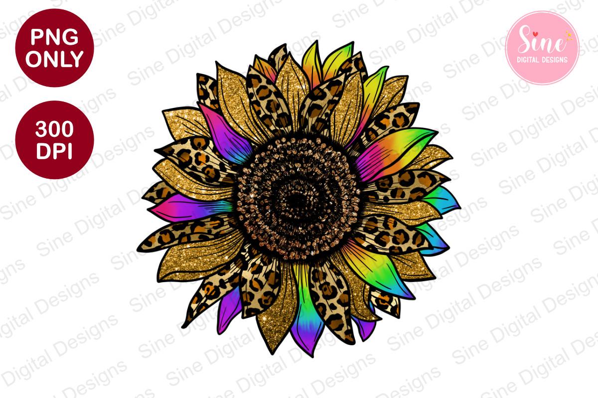 Tie Dye Leopard Glitter Sunflower