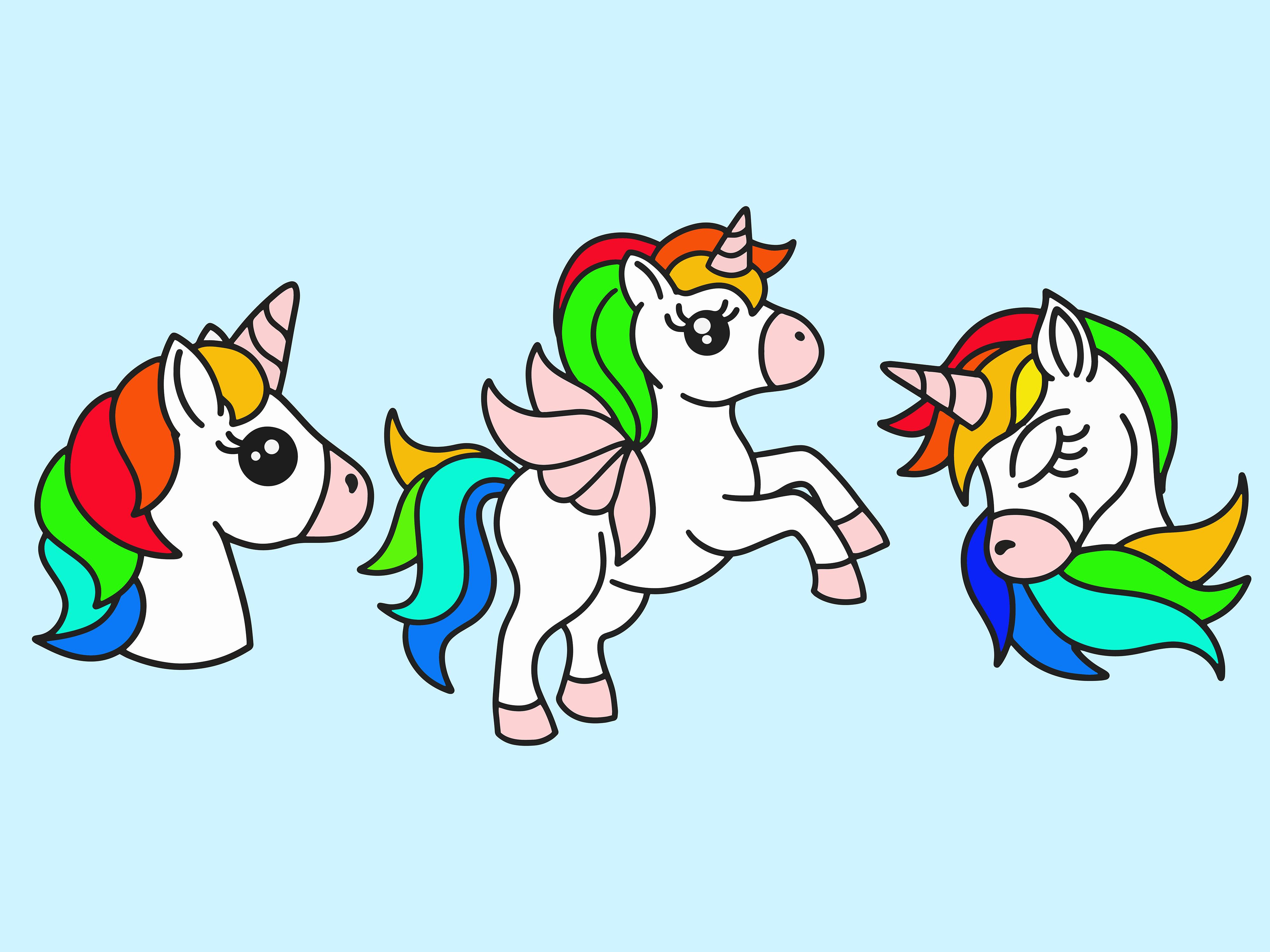 Set Cute Animal Unicorn Love Cartoon