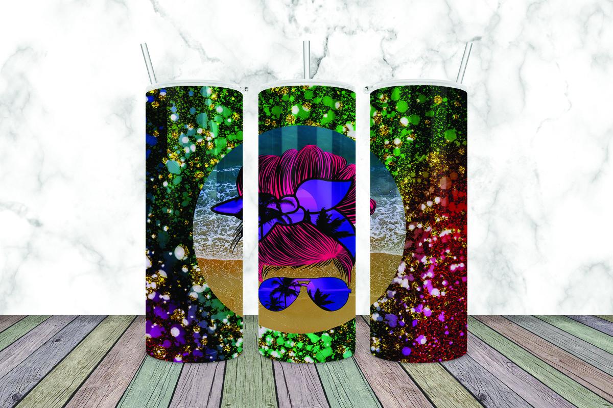20ozTumbler Messy Bun Beach Glitter