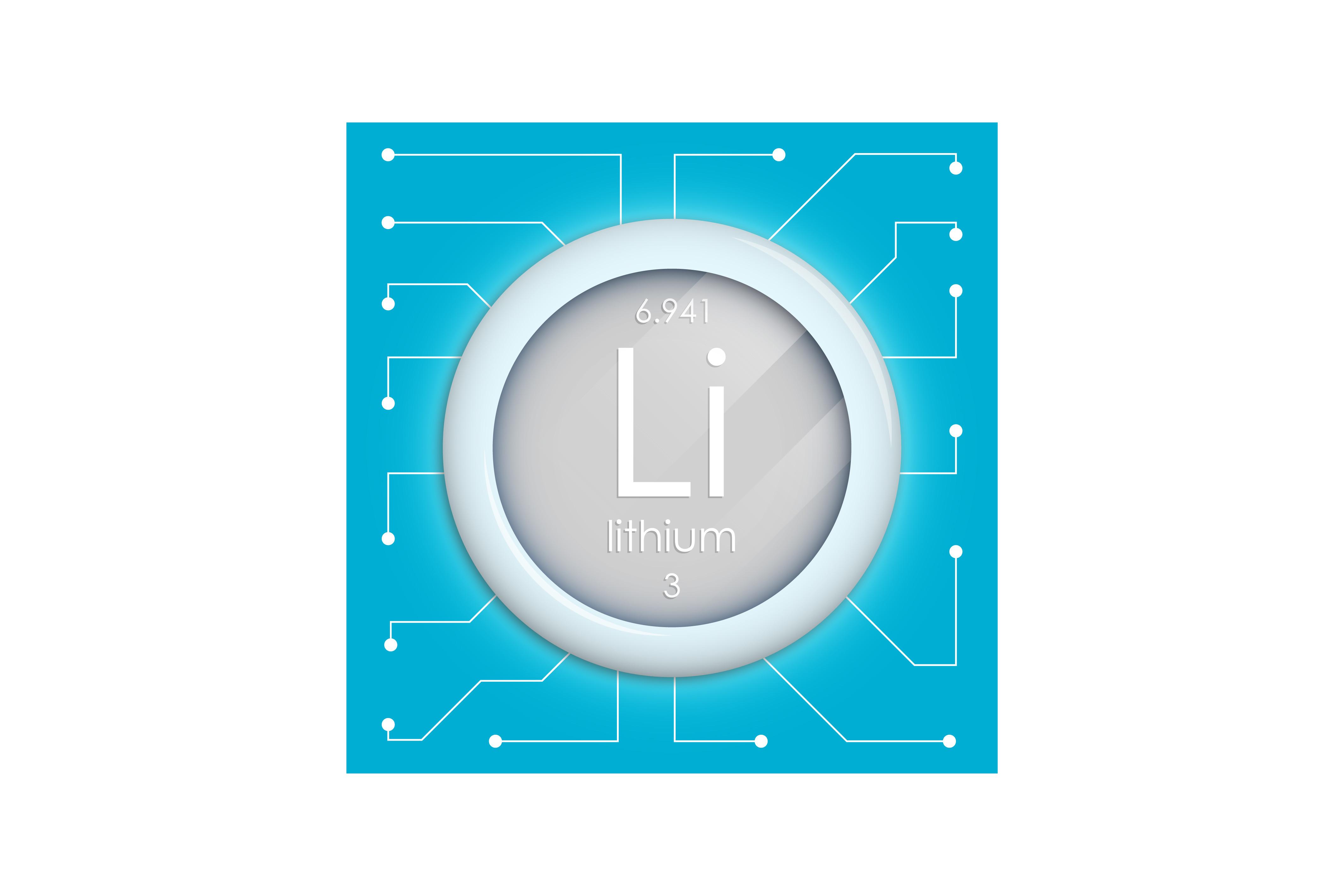 Realistic Button with Lithium Symbol. Ch