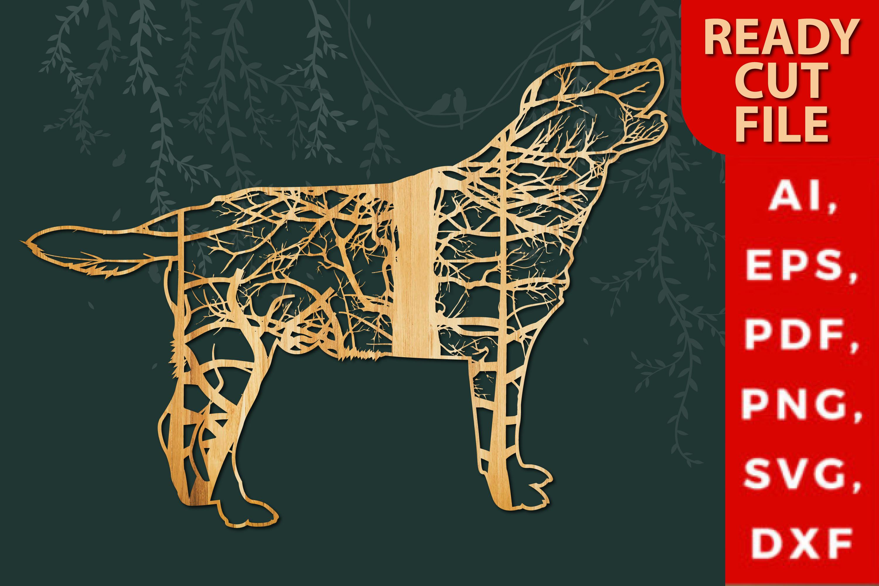 Laser Cut Dog Decor with Tree SVG File