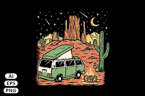 Campervan and Desert Landscape at Night