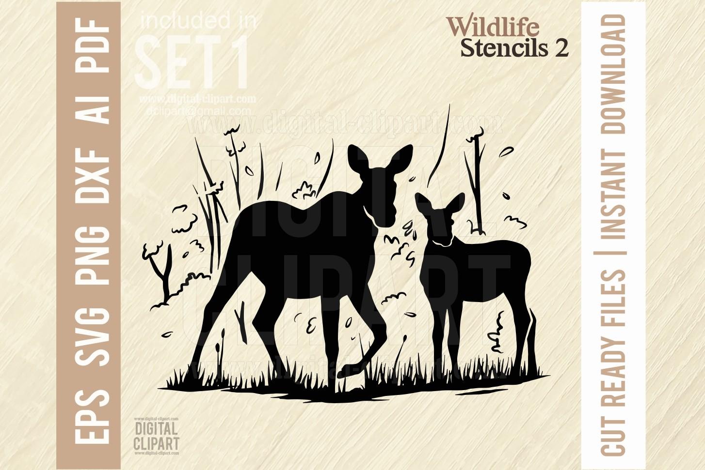 Moose, Moose Cow Calf - Wildlife Stencil