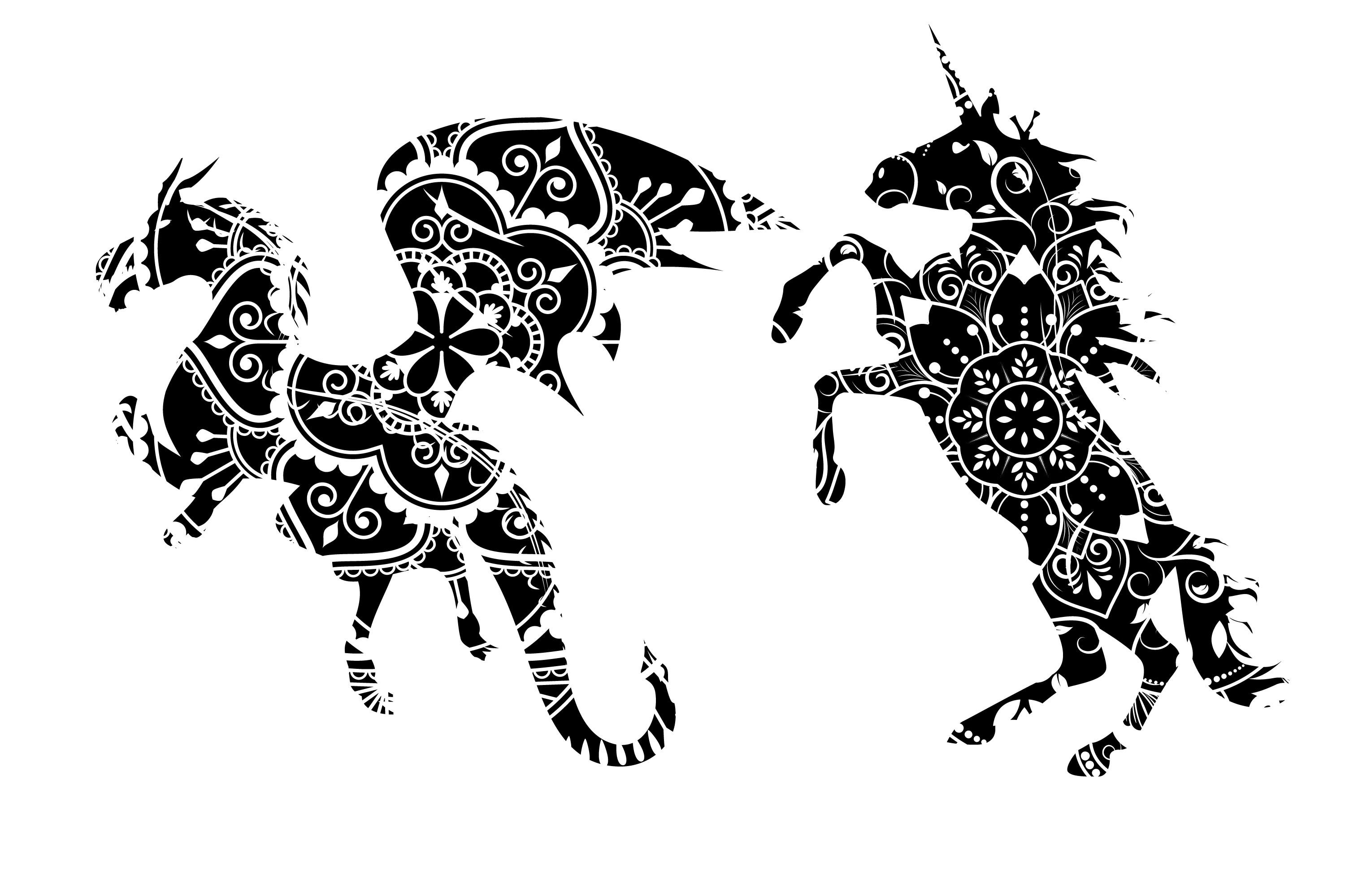 Unicorn , Dragon, Animal Mandala