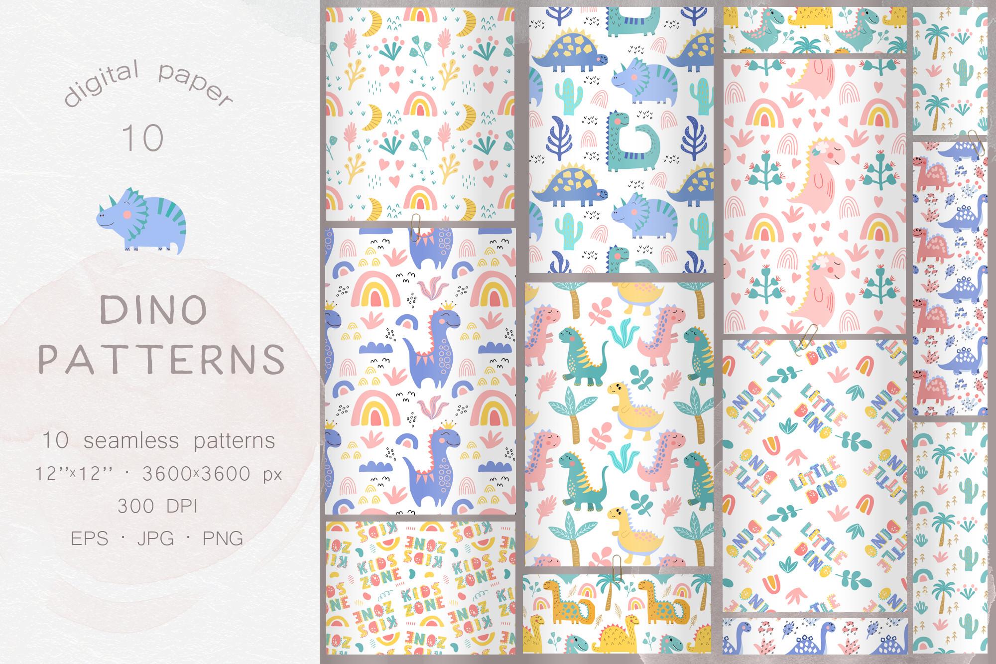 Dinosaurs. Kids Patterns. Digital Paper