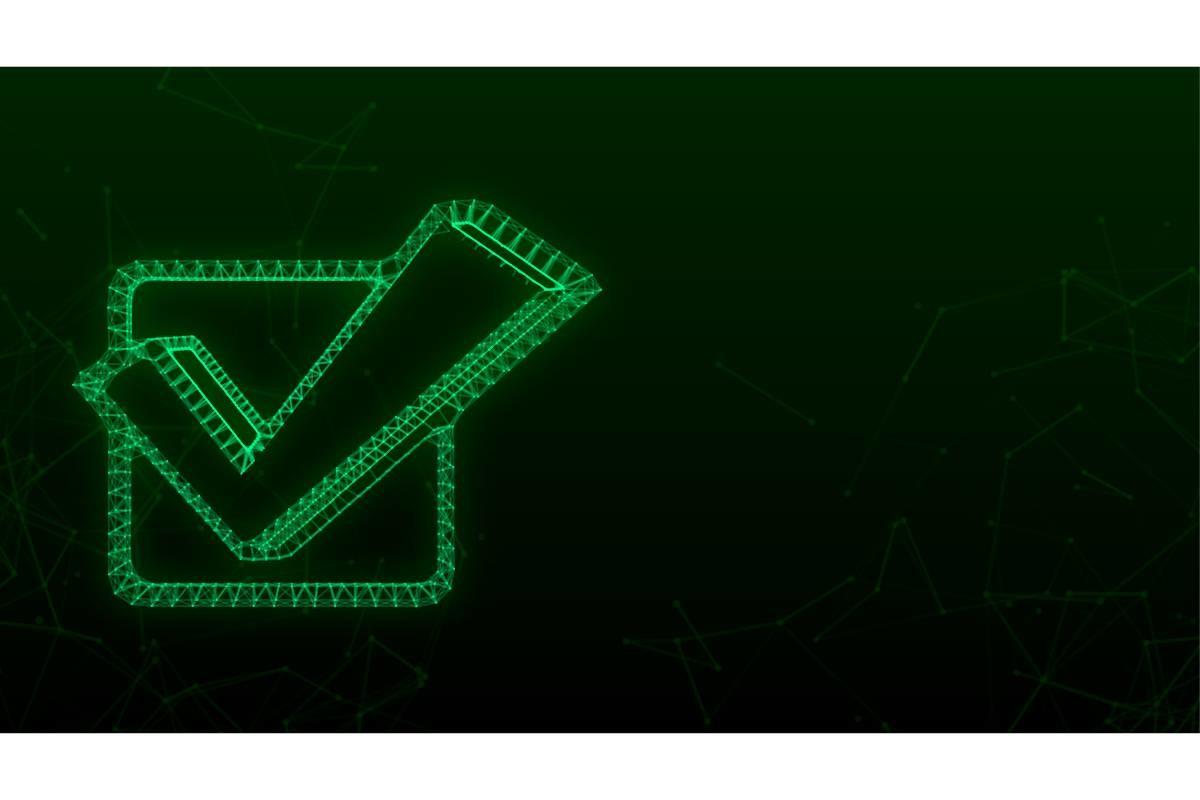 Checkmark. Green Approved Sticker on Whi